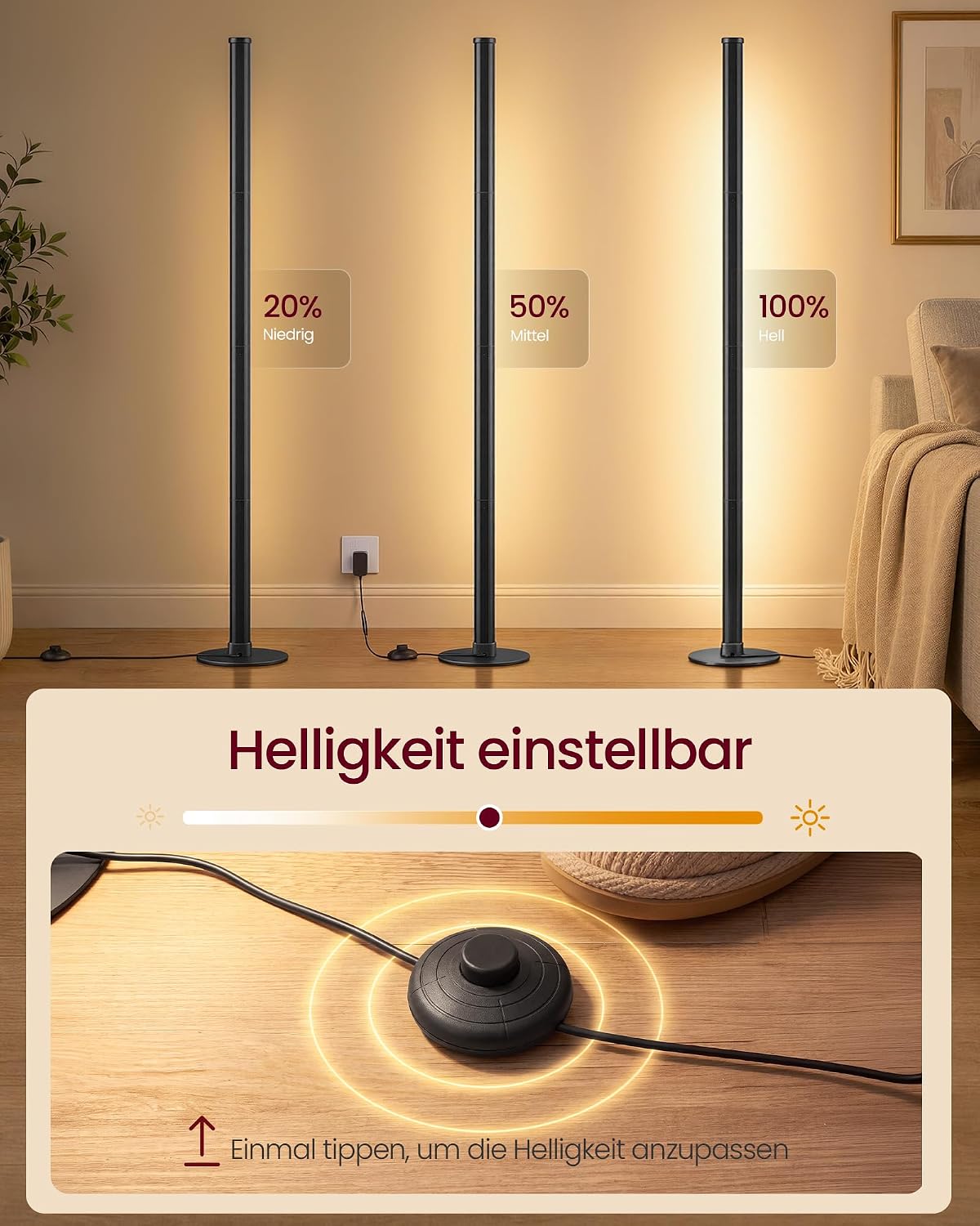 Helderheid instelbaar van 20 tot 100 procent