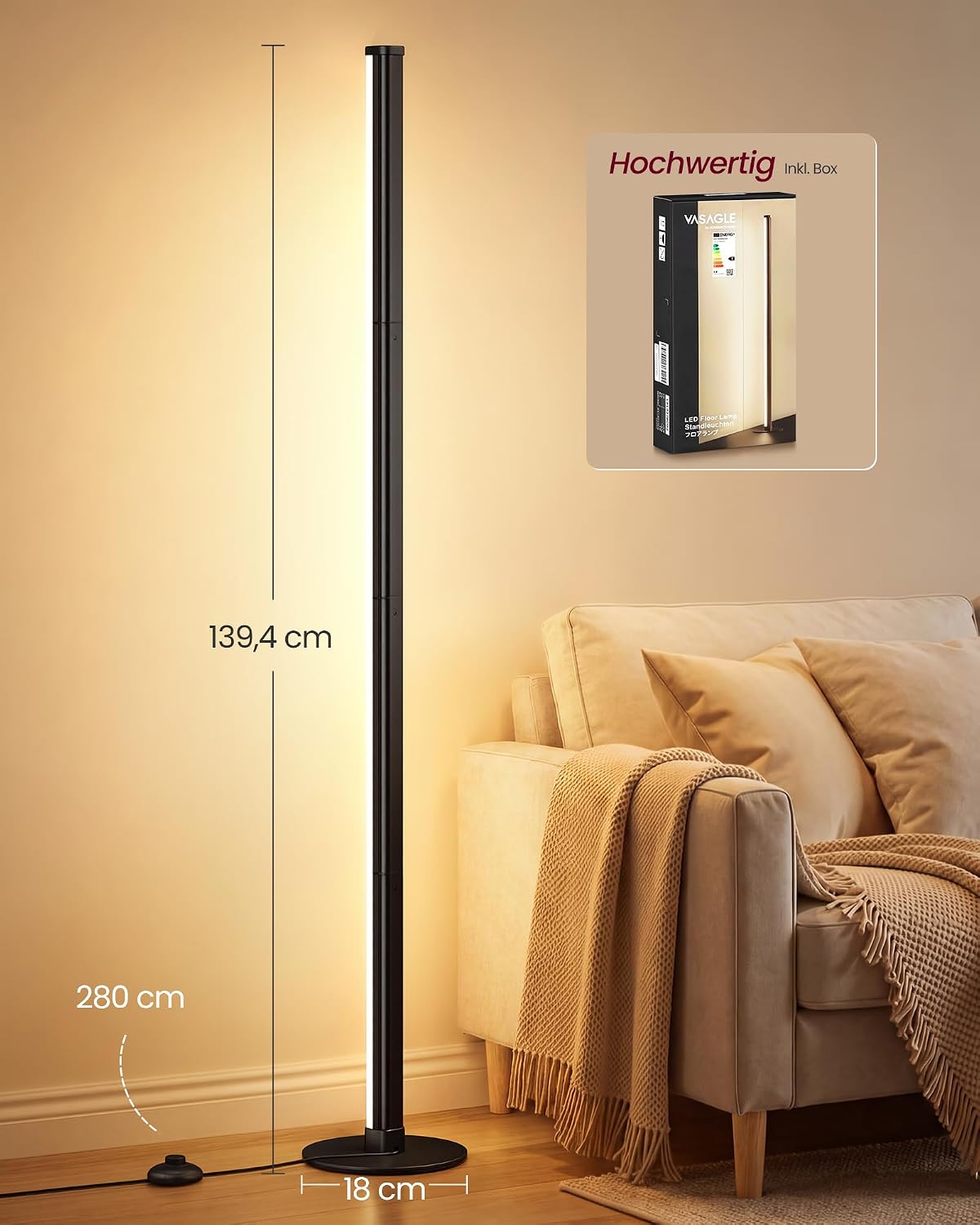 Vloerlamp in hoek van slaapkamer met premium LED-strip