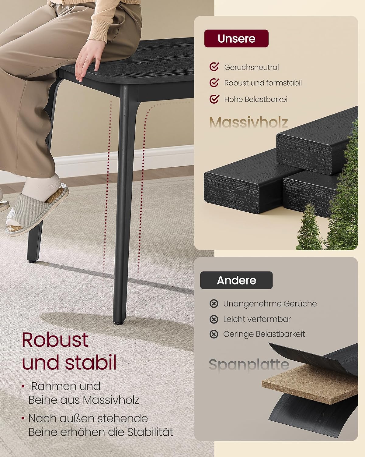 Robuust massief houten frame en poten