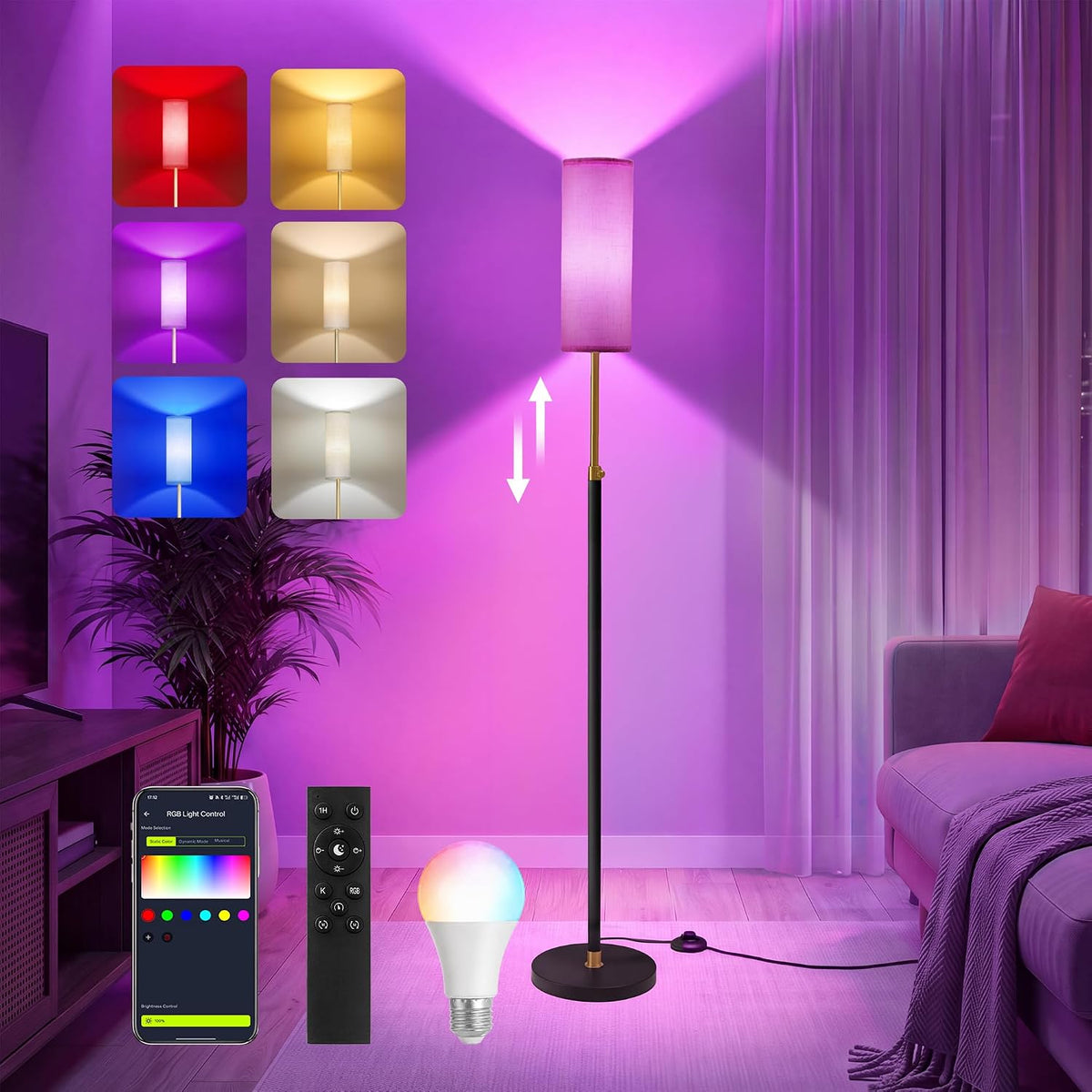 Staande Lamp met Stoffen Lampenkap – Verstelbare Hoogte – Inclusief LED-lamp – Goud-Zwart