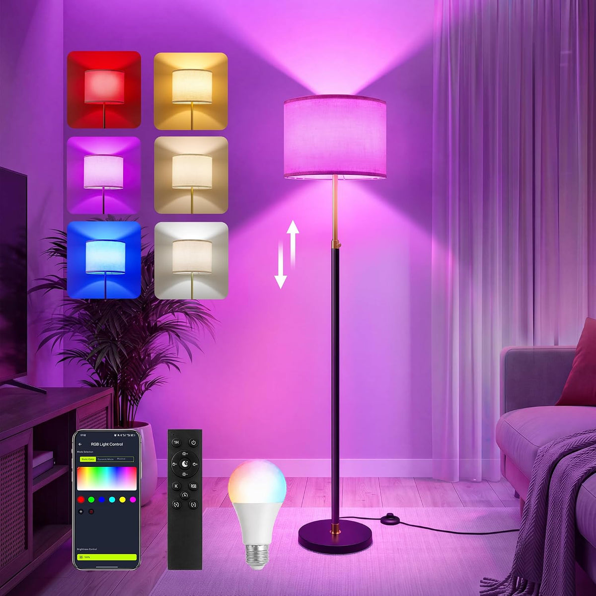 Staande Lamp met Stoffen Lampenkap – Verstelbare Hoogte – Inclusief LED-lamp – Goud-Zwart