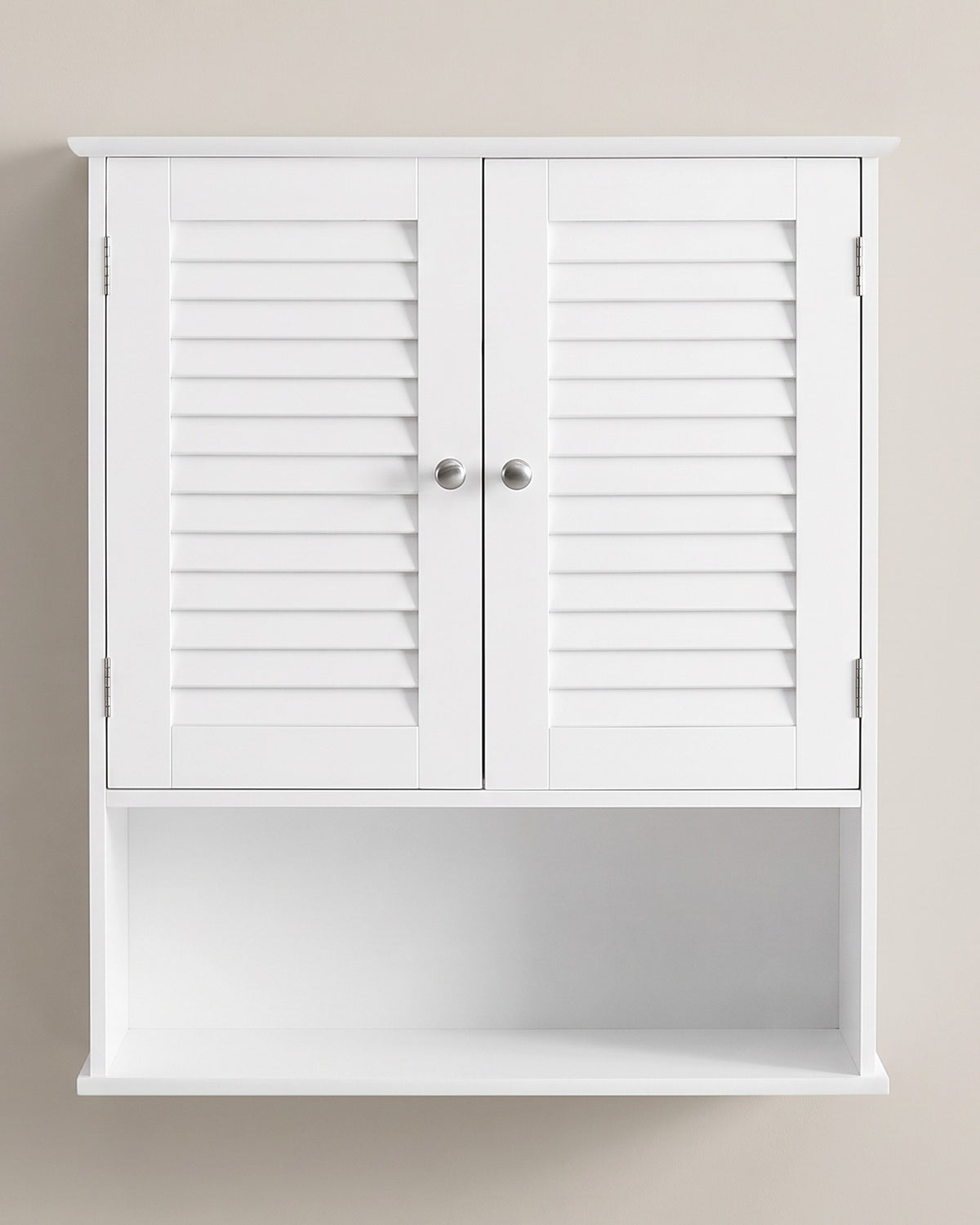 Hangkast met 2 Lamellendeuren en Open Vak – Badkamerkast – Verstelbare Plank – 60 x 20 x 70 cm