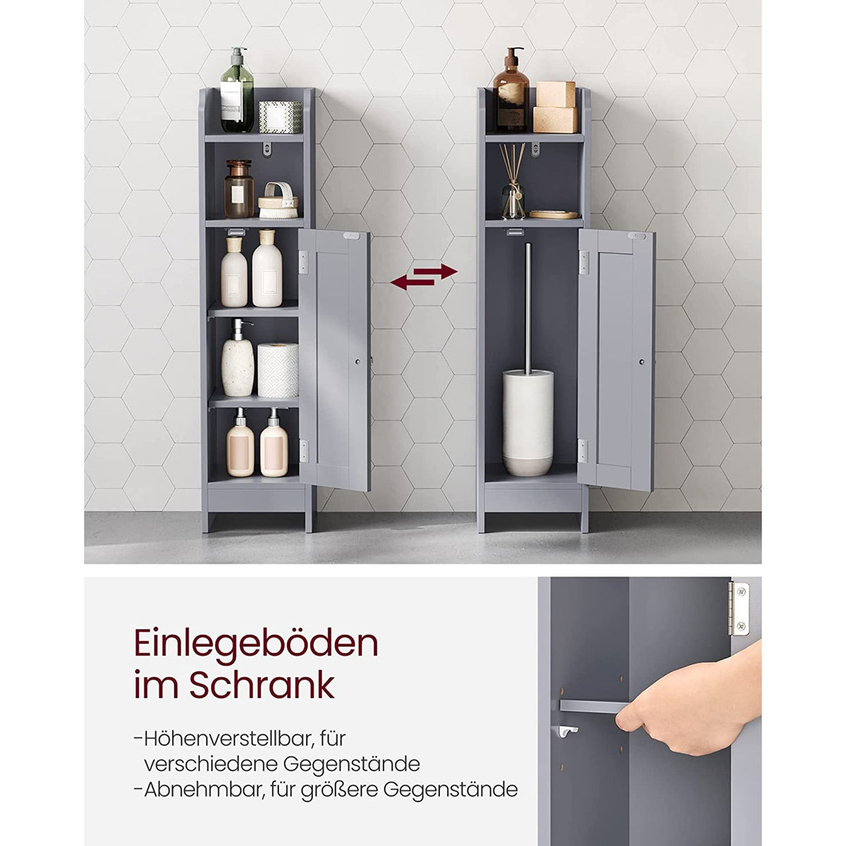 Smalle Badkamerkast met Deur – 2 Open Vakken & Verstelbare Planken – 18 cm Breed – 80 cm Hoog