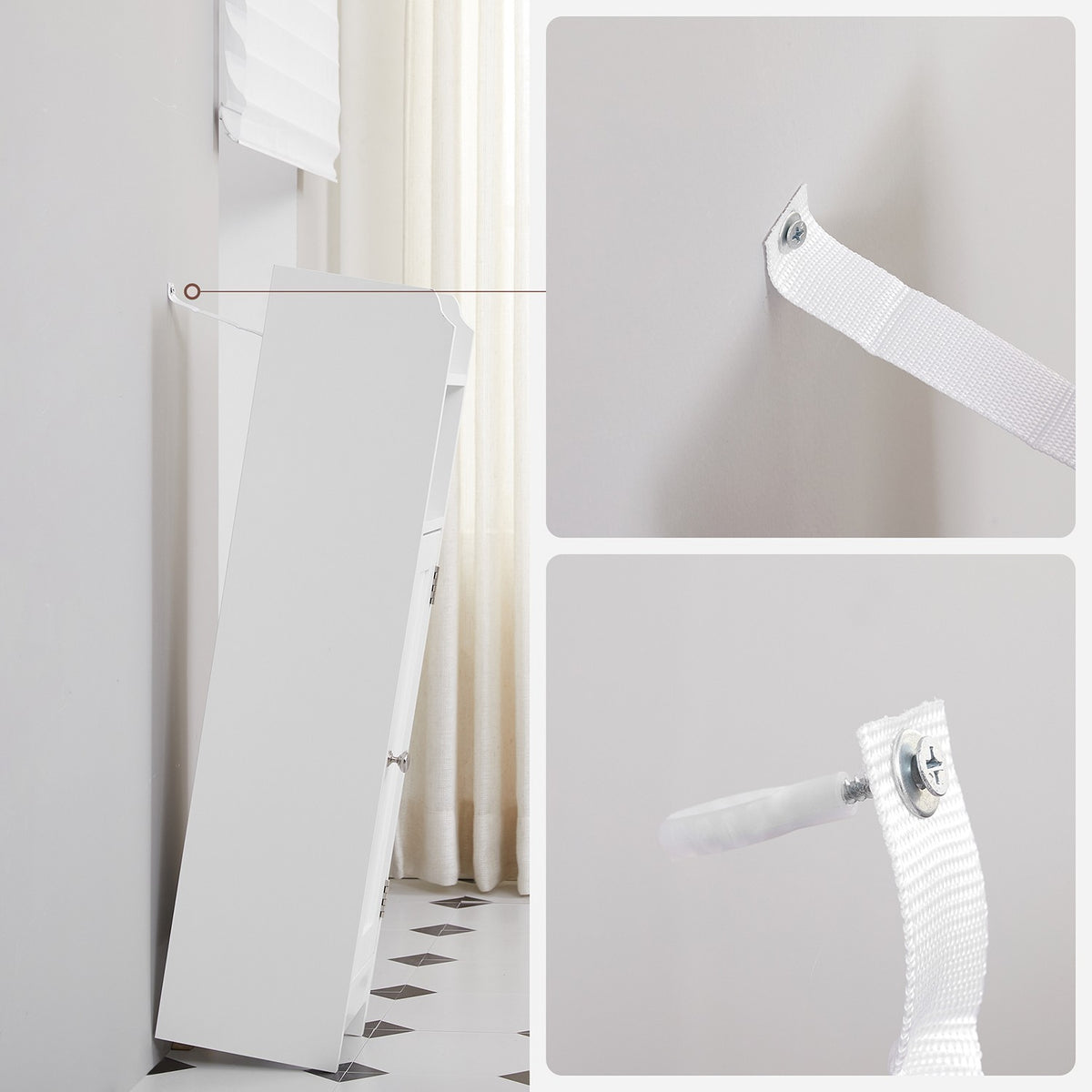 Smalle Badkamerkast met Deur – 2 Open Vakken & Verstelbare Planken – 18 cm Breed – 80 cm Hoog
