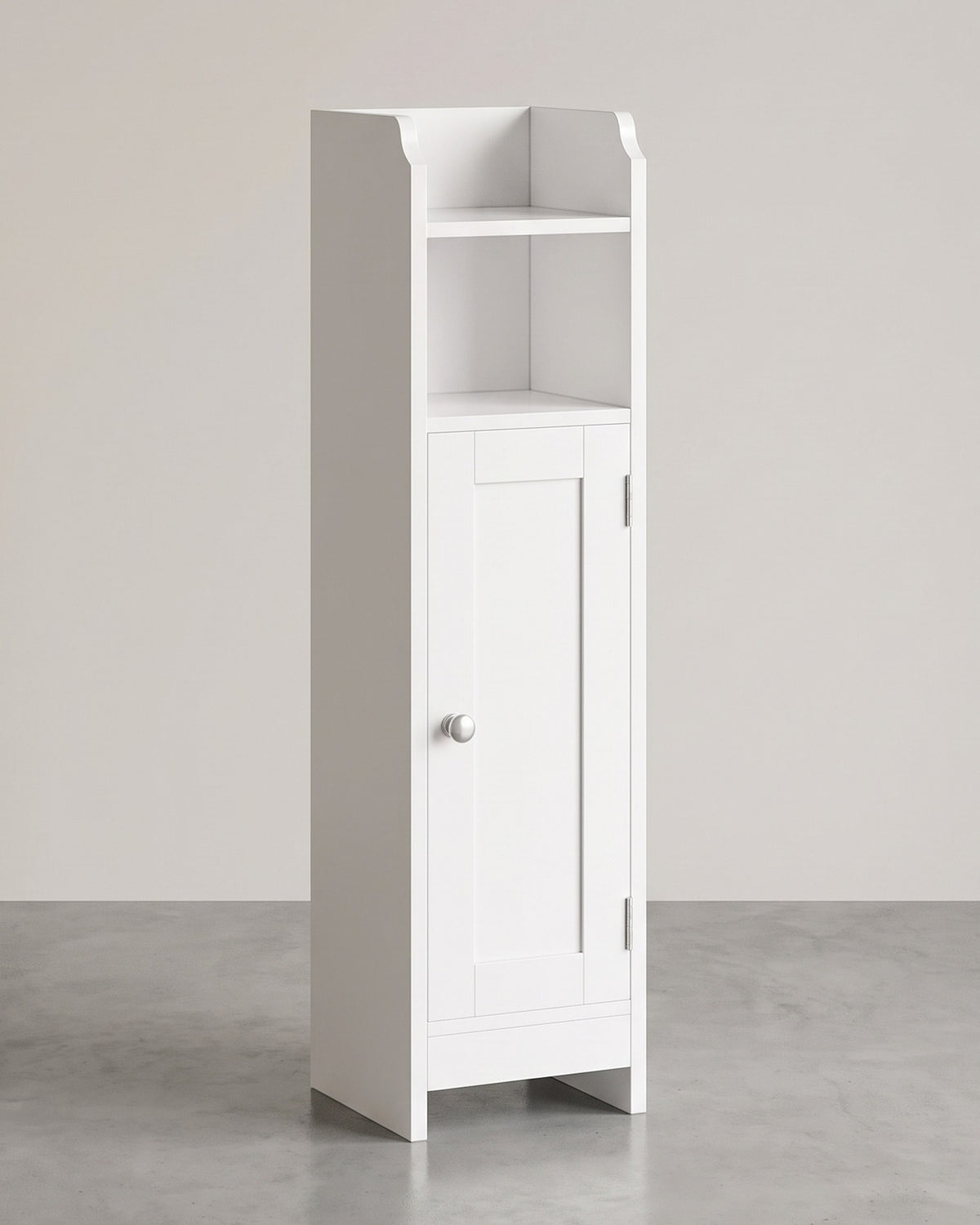Smalle Badkamerkast met Deur – 2 Open Vakken & Verstelbare Planken – 18 cm Breed – 80 cm Hoog