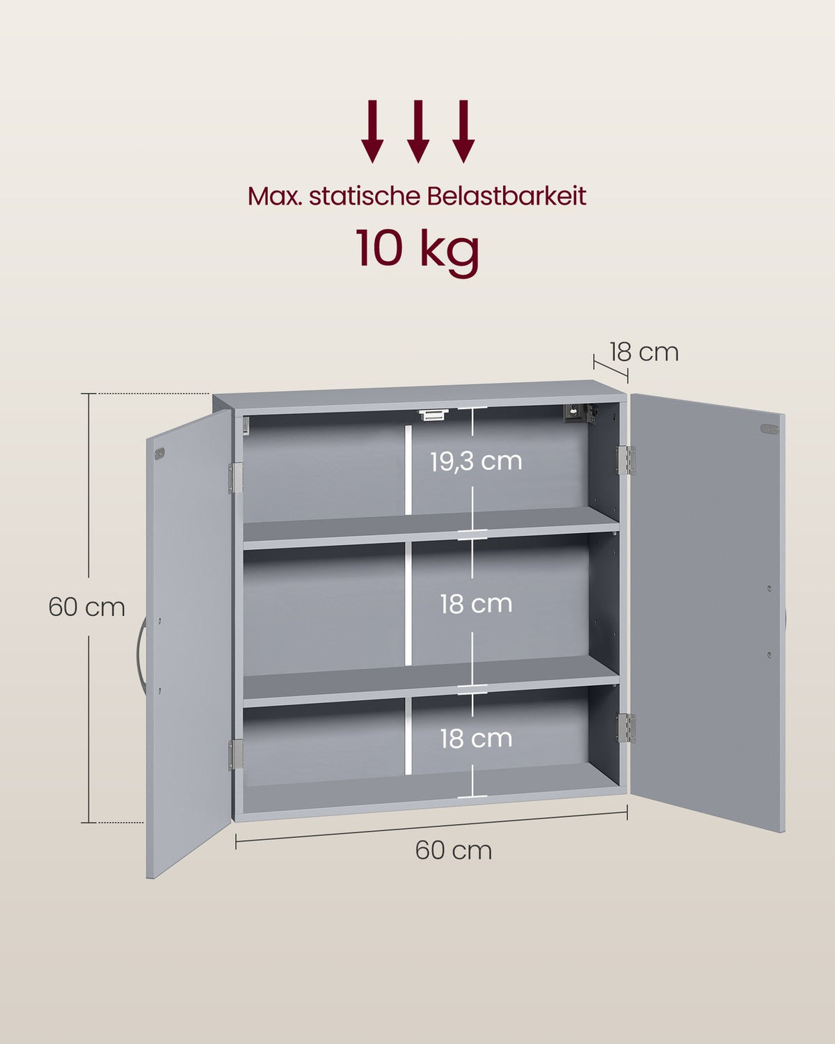 Hangkast voor de Badkamer met 2 Deuren – 2 Verstelbare Planken – Magneetsluiting – 60 x 18 x 60 cm