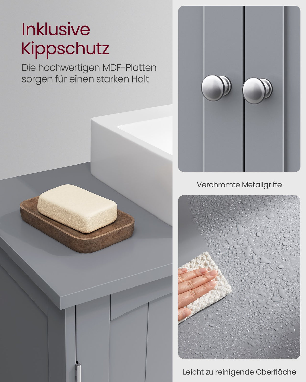 Wastafelonderkast – 2 Deuren & Open Vakken – Verstelbare Planken – Sifonuitsparing – 90 x 30 x 60 cm