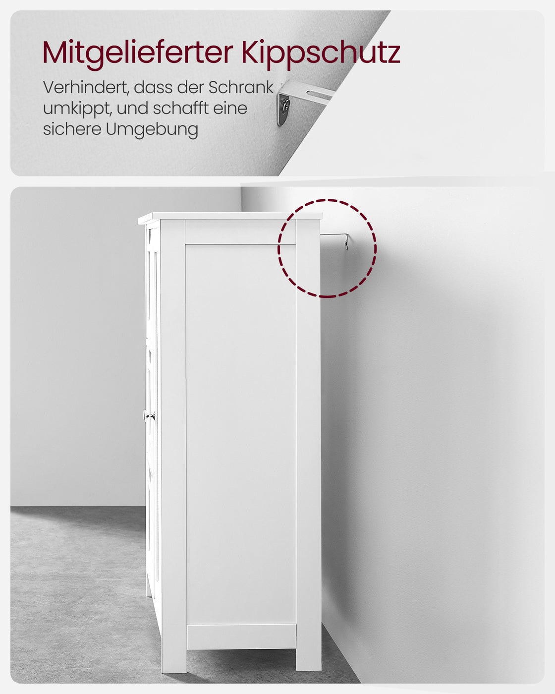 Badkamerkast met 3 Lades en Deur – Verstelbare Plank – Kantelbeveiliging – Wit – 60 x 30 x 81 cm