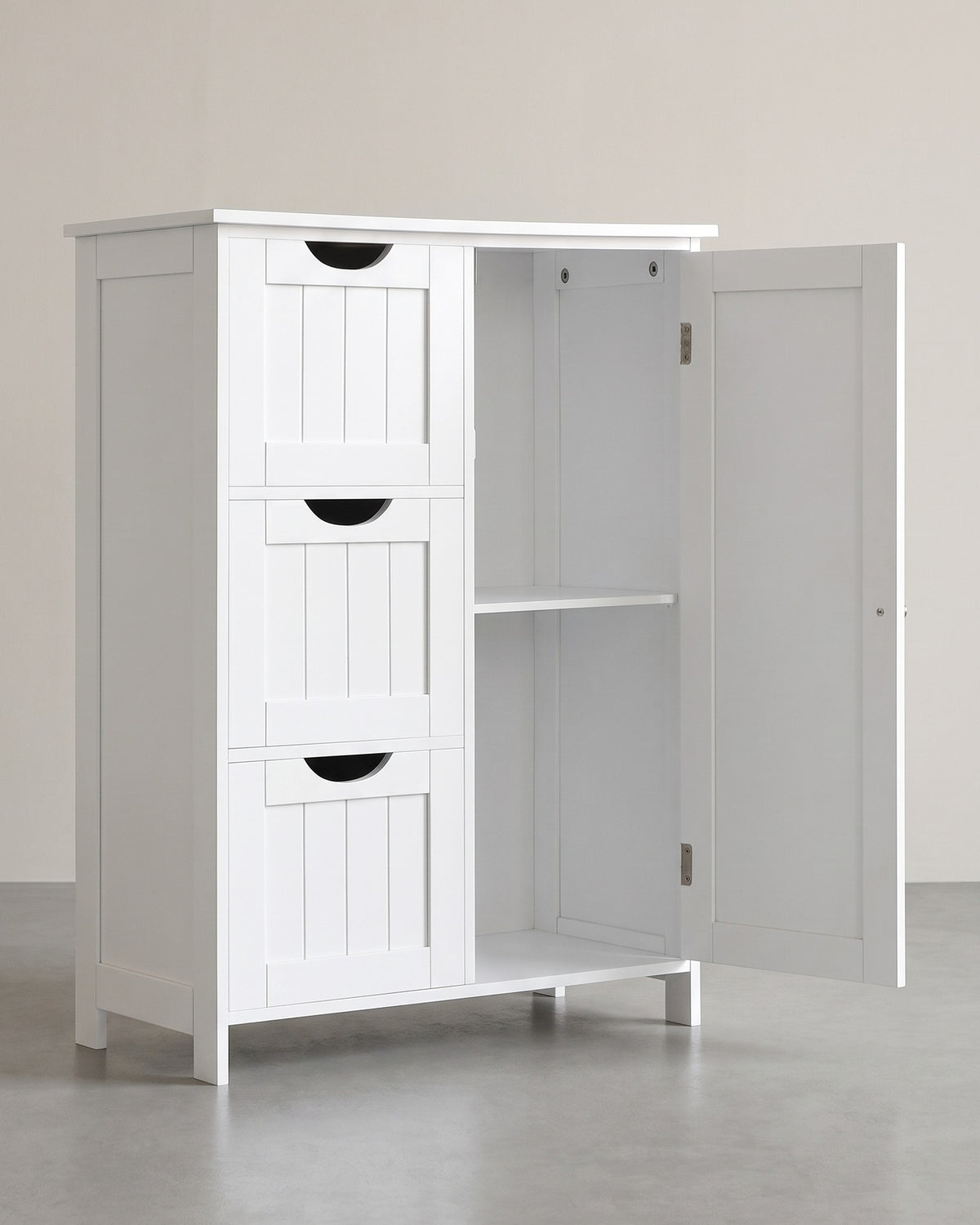 Badkamerkast met 3 Lades en Deur – Verstelbare Plank – Kantelbeveiliging – Wit – 60 x 30 x 81 cm