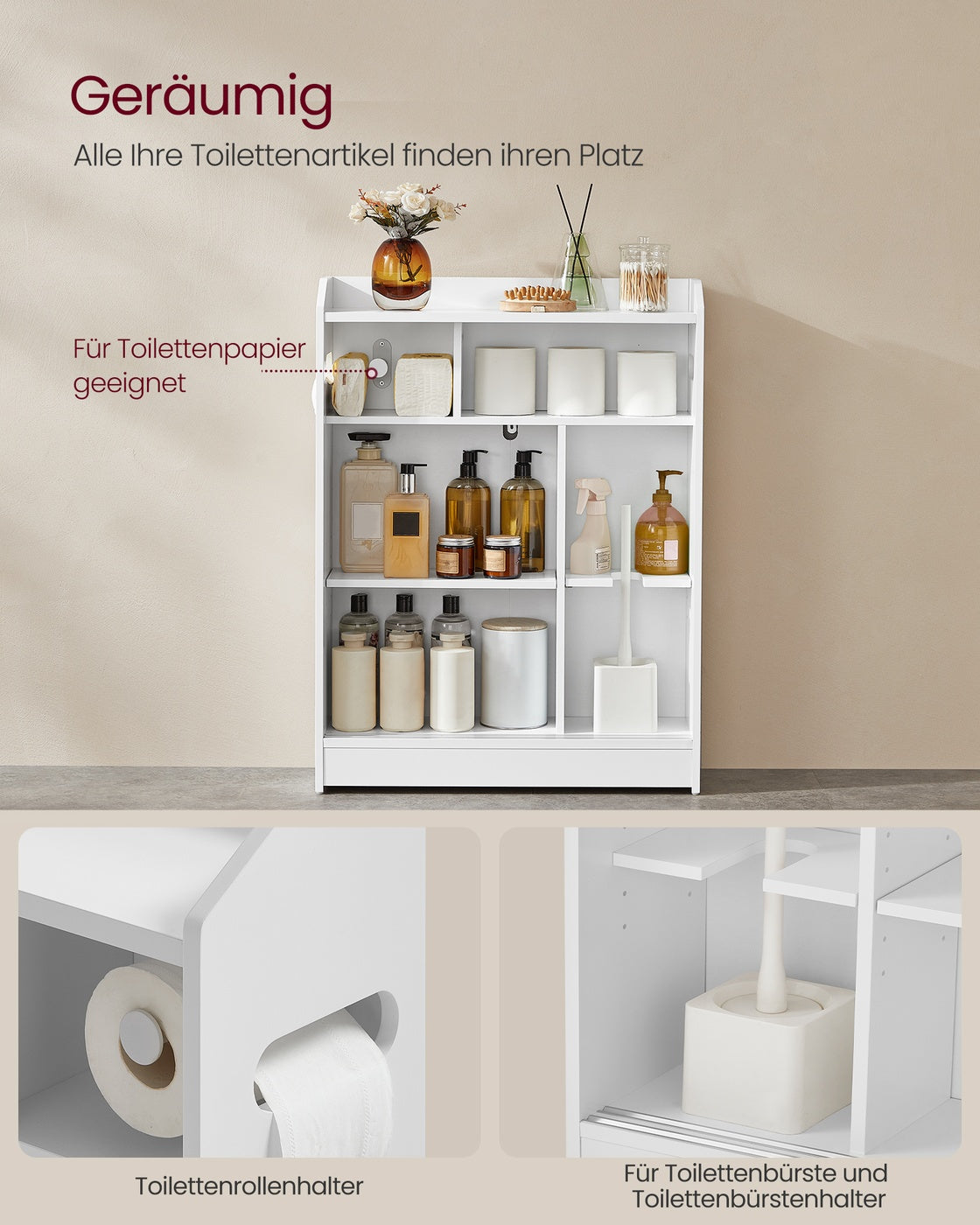 Badkamerkast met Schuifdeuren – Toiletrolhouder Links of Rechts – 60 x 20 x 80 cm