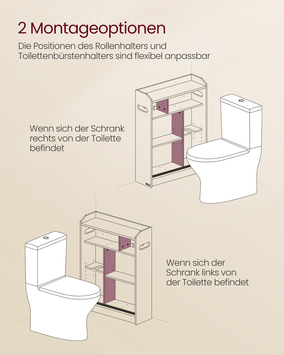 Badkamerkast met Schuifdeuren – Toiletrolhouder Links of Rechts – 60 x 20 x 80 cm