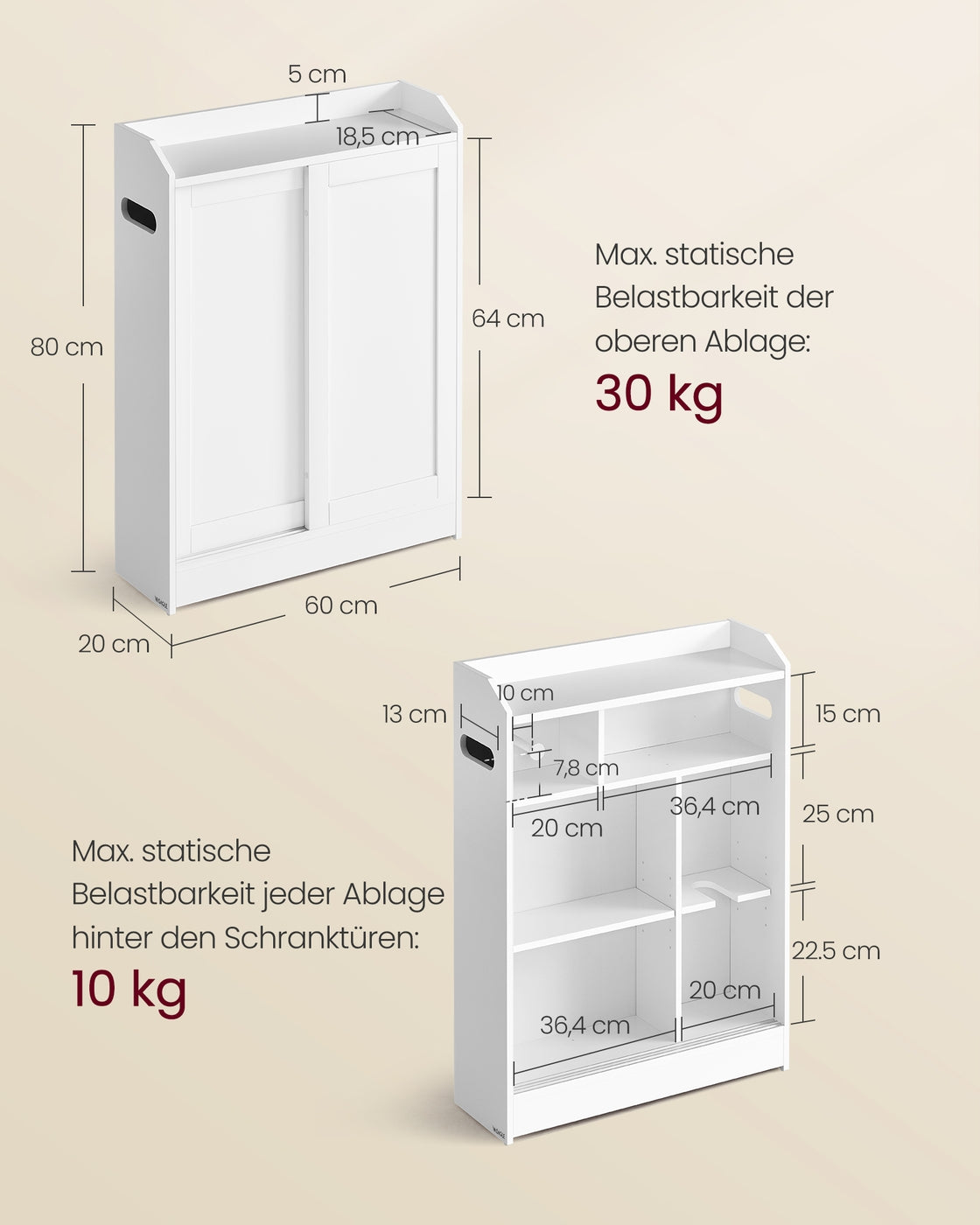 Badkamerkast met Schuifdeuren – Toiletrolhouder Links of Rechts – 60 x 20 x 80 cm
