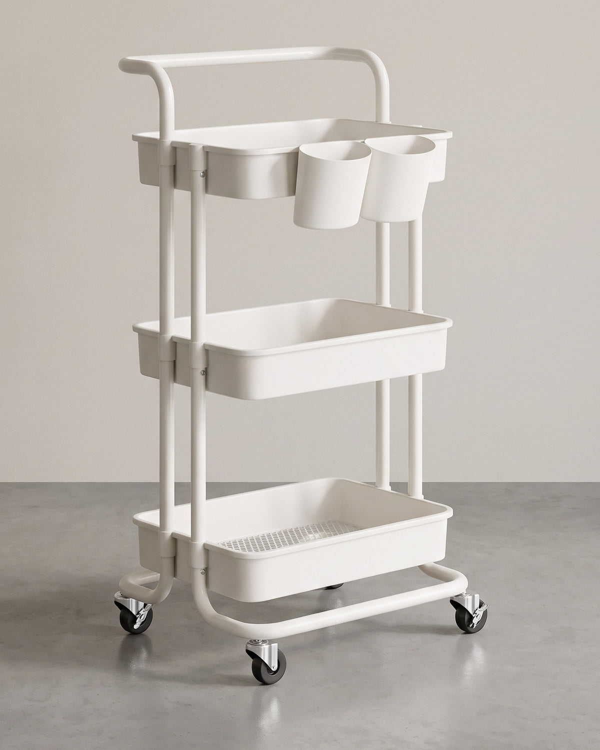 Trolley met Opbergmanden – Handgreep, 2 Hangbakjes & Wielen – 3 of 4 Lagen