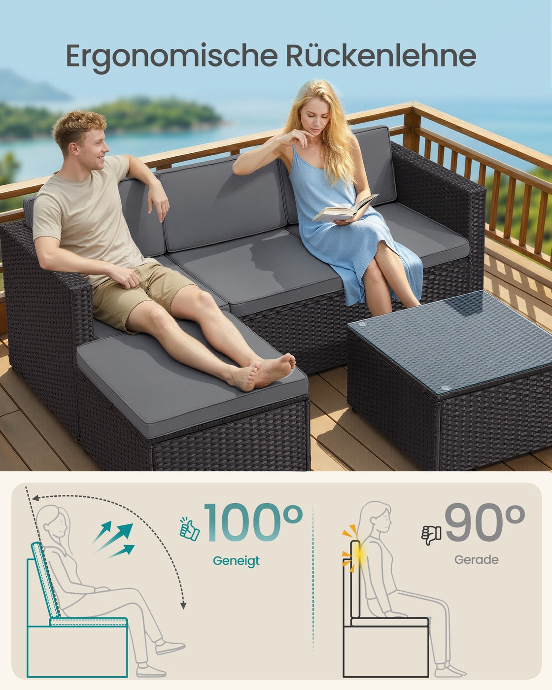 Loungeset met Tafel - Tuinbank - Tuinset - Polyrattan Tuinmeubelset