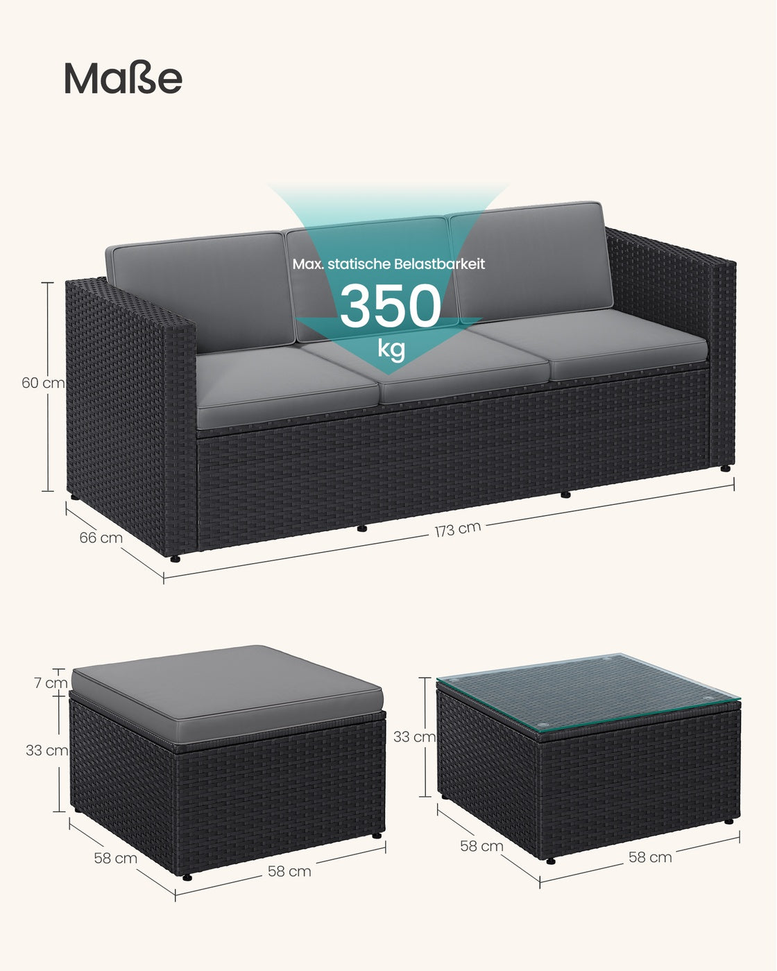 Loungeset met Tafel - Tuinbank - Tuinset - Polyrattan Tuinmeubelset