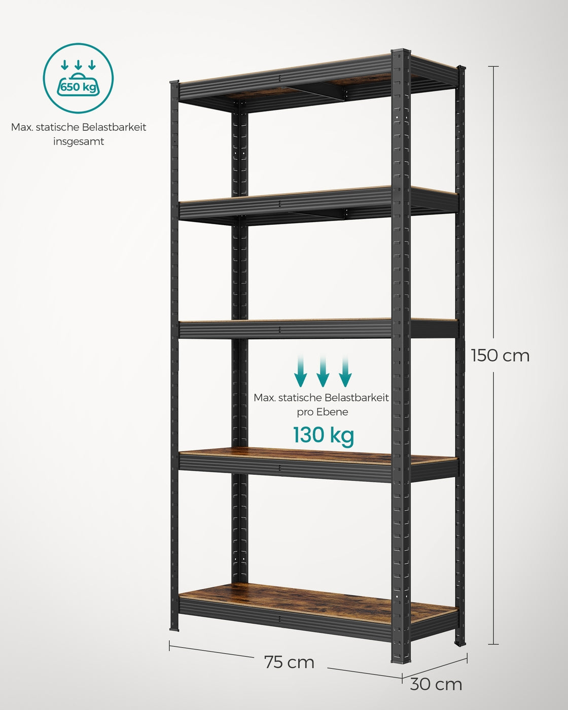 Stellingkast / Opbergrek – Verstelbare Planken – tot 120 kg per Plank – Stalen Frame voor Keuken, Garage & Berging
