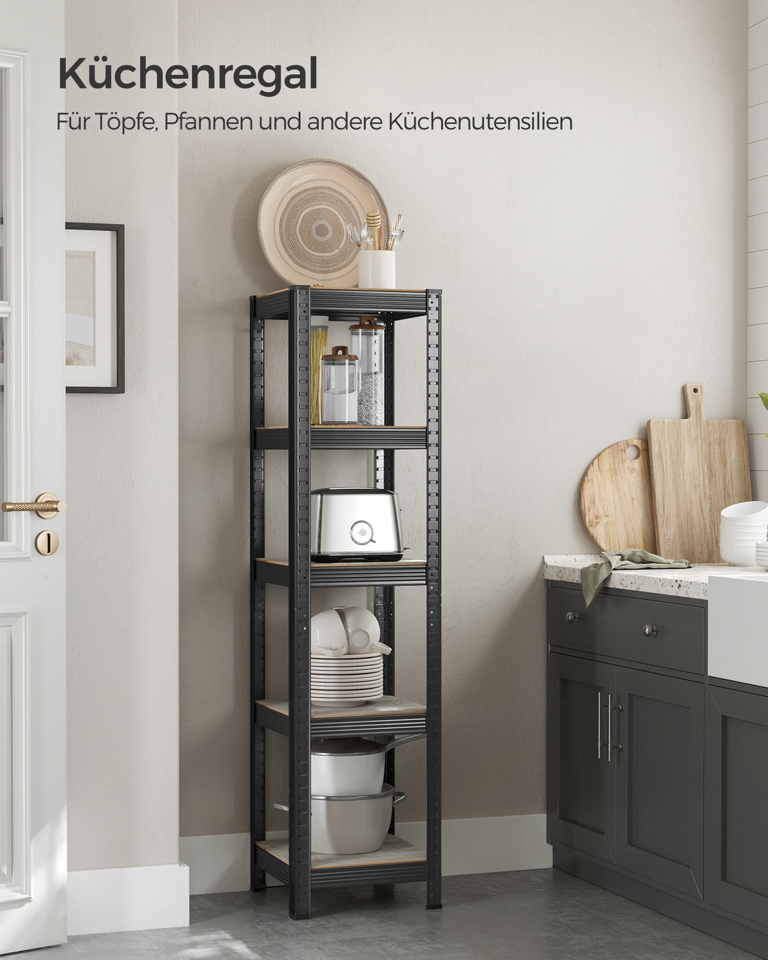 Smal Opbergrek met 5 Verstelbare Planken – Industriële Look – Tot 80 kg per Plank – 37 x 37 x 150 cm