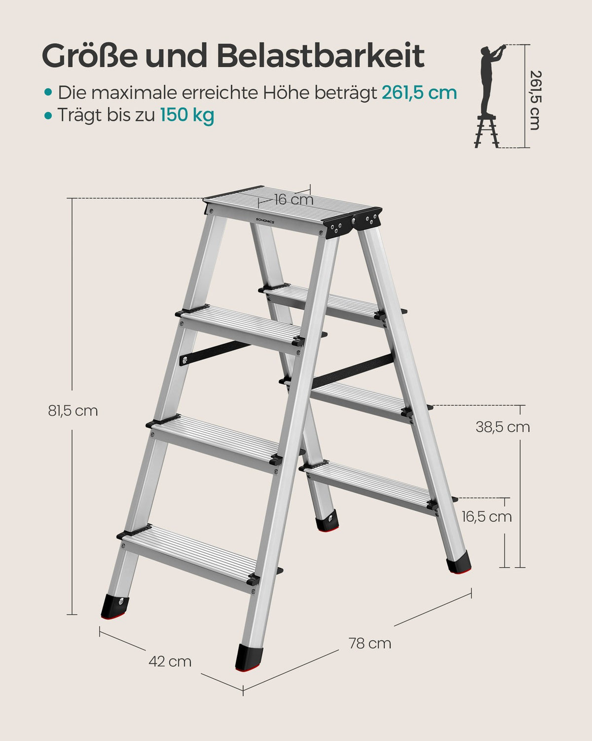 Aluminium Huishoudtrap – Dubbelzijdig & Inklapbaar – Antislip Treden – Tot 150 kg – 2, 3 of 4 Treden