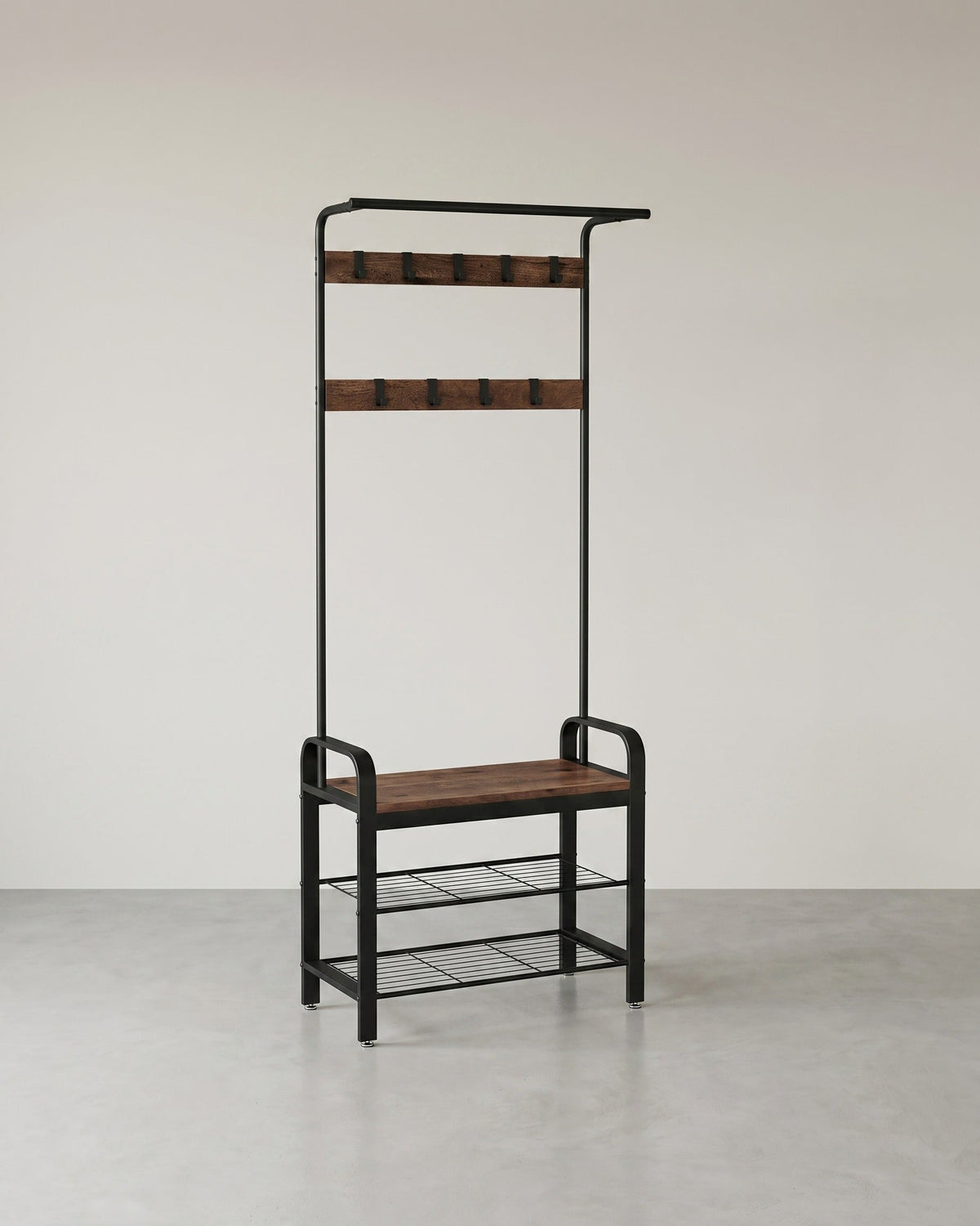Kapstok met Schoenenrek en Zitbank – 4-in-1 Garderoberek – Industrieel Staal & Hout – Halmeubel