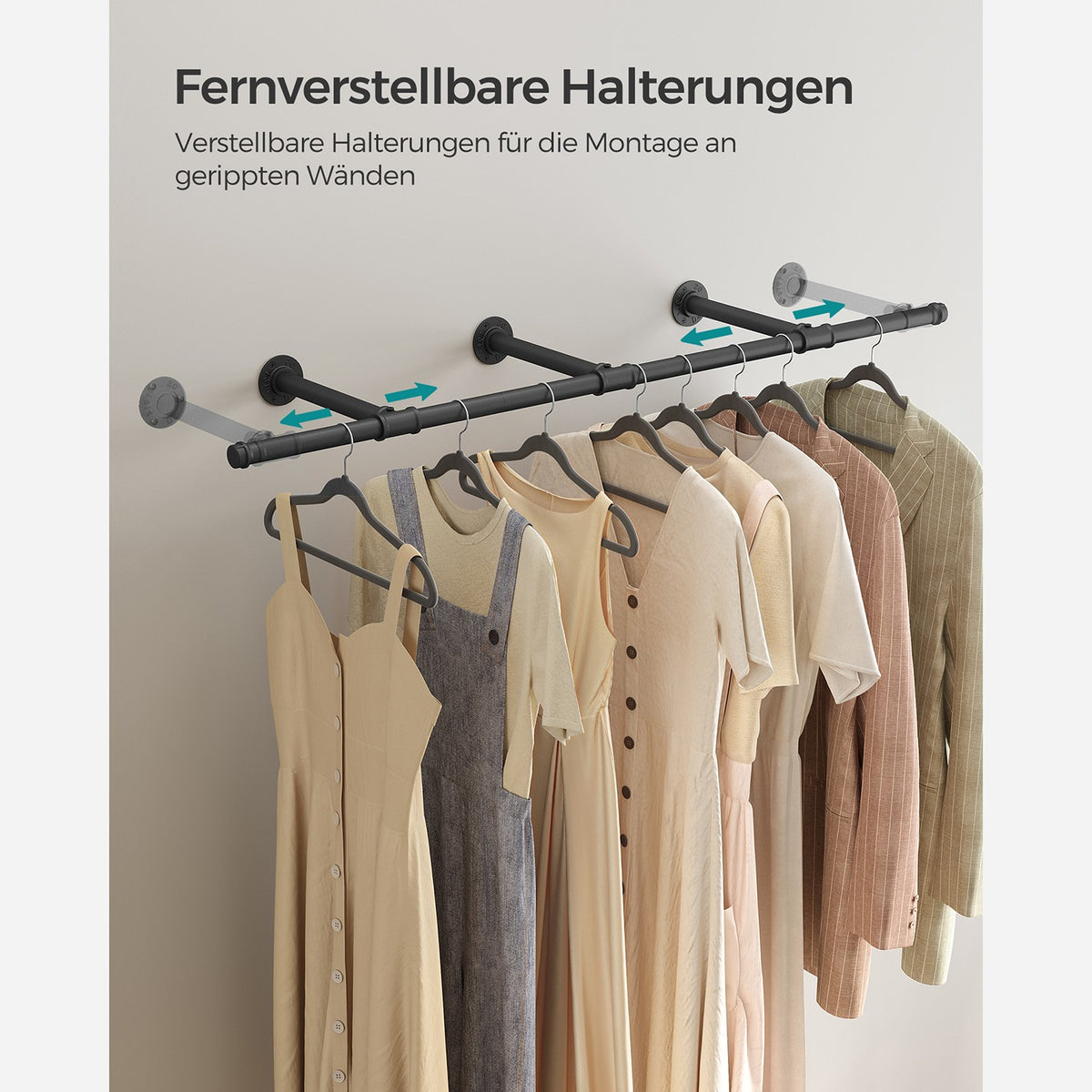 Kledingstang voor Wandmontage – Industrieel Kledingrek van Staal – Tot 68 kg – 170 cm