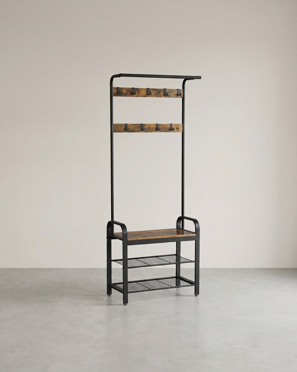 Kapstok met Schoenenrek en Zitbank – 4-in-1 Garderoberek – Industrieel Staal & Hout – Halmeubel