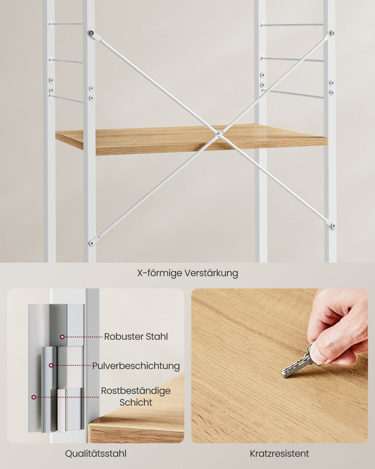 Magnetronrek op Wieltjes – Keukenrek met 3 Planken en S-Haken – X-Versteviging – 60 cm Breed