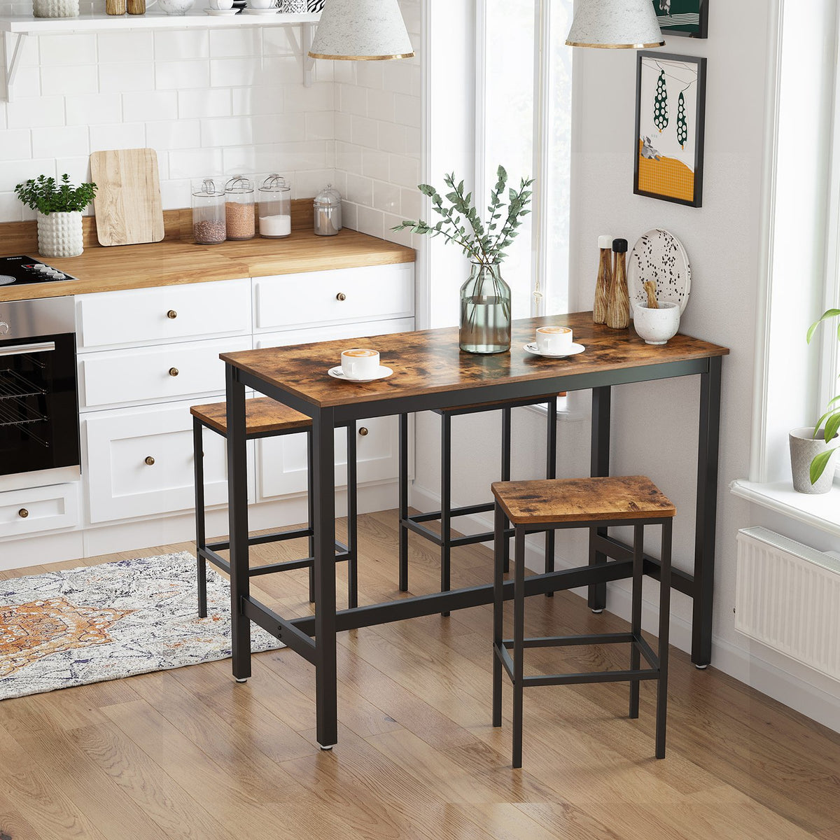 Barkrukken Set van 2 – Industrieel Design – Met Voetensteun – Vintage Bruin & Zwart – 65 cm