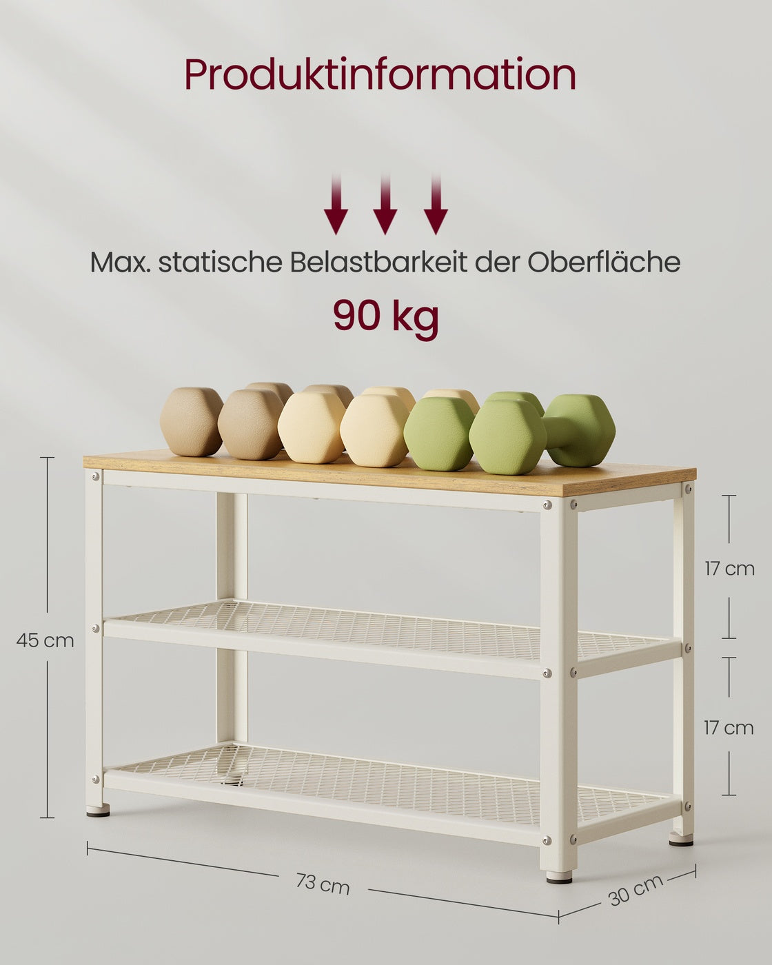 Schoenenbank met 2 Gaasplanken – Zitbank tot 90 kg – Stalen Frame & Verstelbare Voetjes – 73 cm