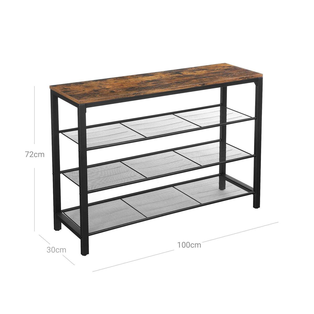 Schoenenrek 3 of 5 Lagen – Industriële Schoenenkast – Houtlook Bovenblad – 100 x 30 x 72 of 110 cm