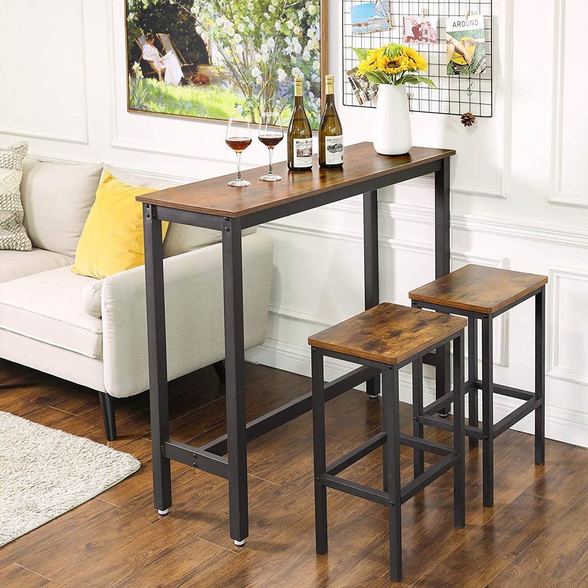 Smalle Bartafel – Industrieel Design – Vintage Bruin & Zwart – 120 x 40 x 100 cm