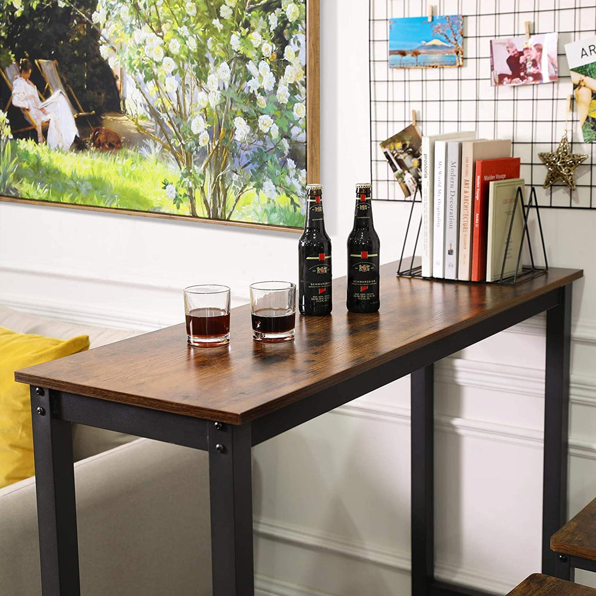 Smalle Bartafel – Industrieel Design – Vintage Bruin & Zwart – 120 x 40 x 100 cm