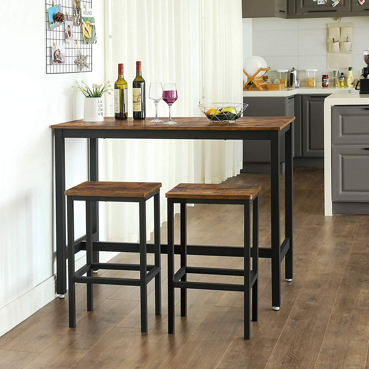 Bartafel met 2 Barkrukken – Industrieel Design – Krukken Passen Onder de Tafel – 120 x 60 x 90 cm