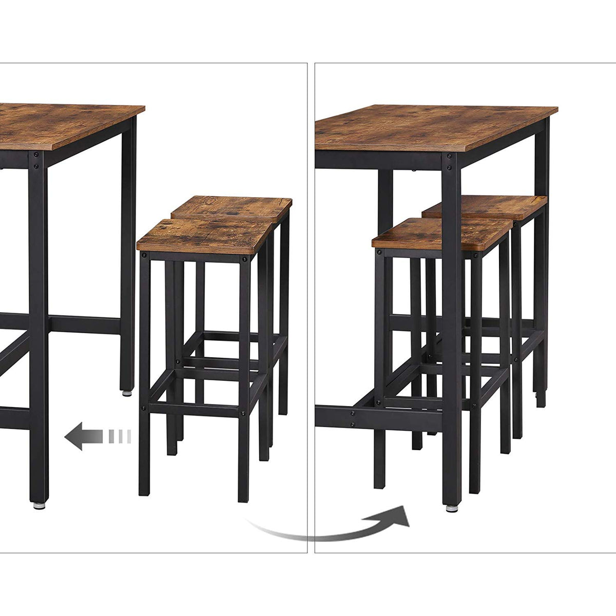 Bartafel met 2 Barkrukken – Industrieel Design – Krukken Passen Onder de Tafel – 120 x 60 x 90 cm