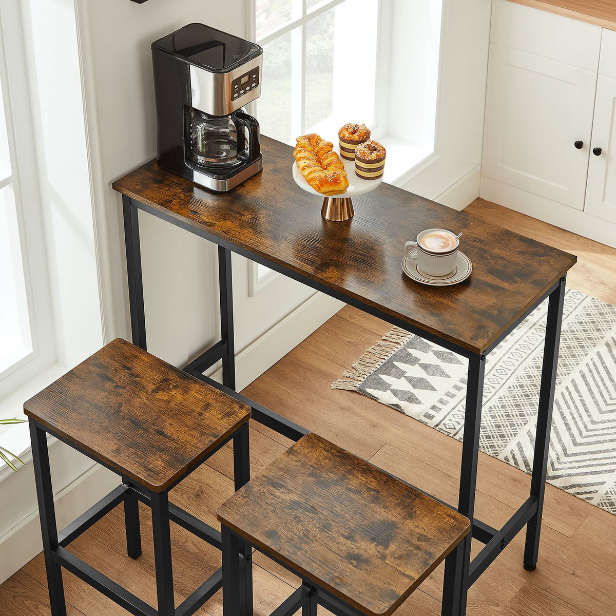 Bartafel met 2 Barkrukken – Smalle Bartafelset – Industrieel Design – 100 x 40 x 90 cm