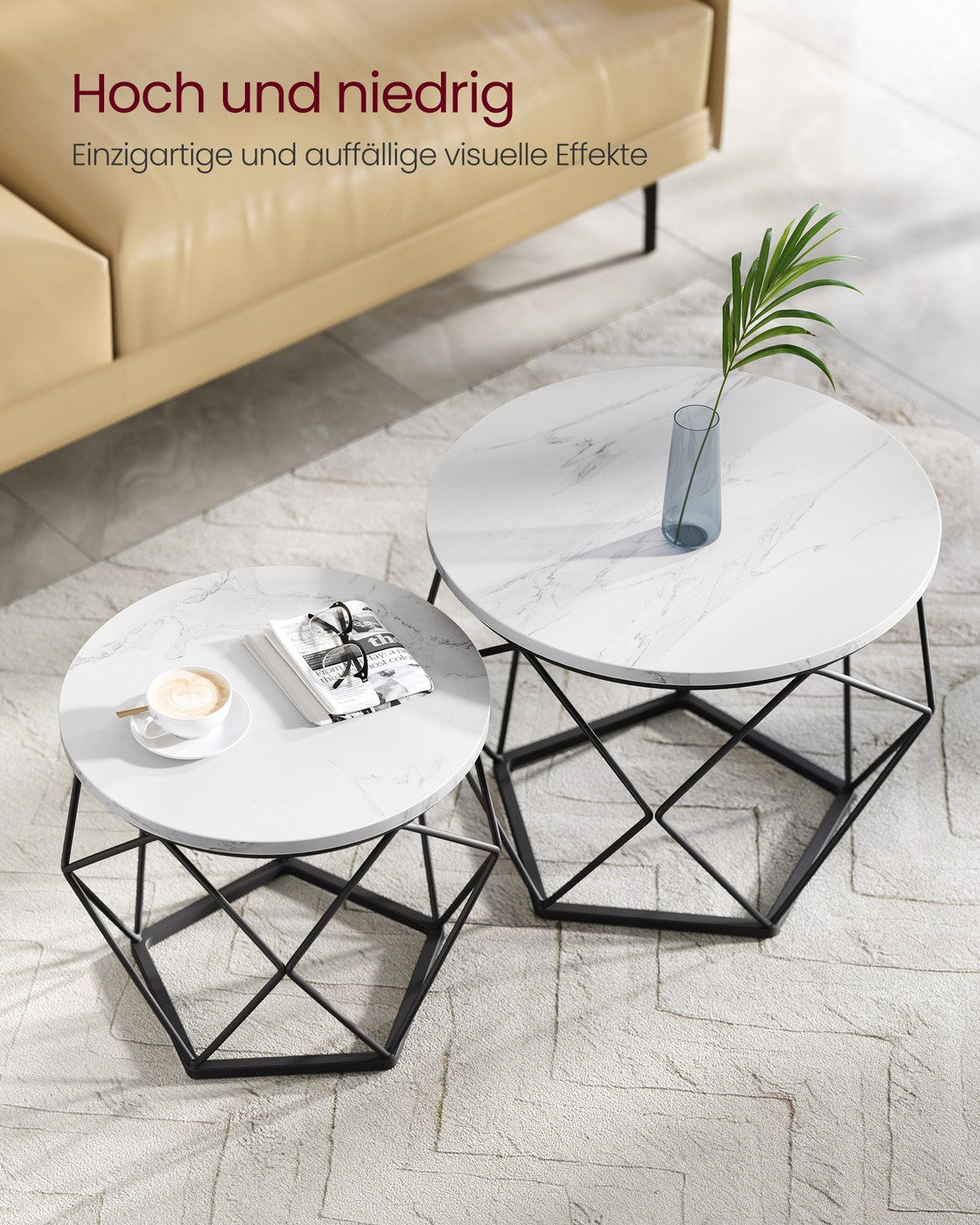 Set van 2 Ronde Bijzettafels – Modern Design – Zwart – Compact en Multifunctioneel