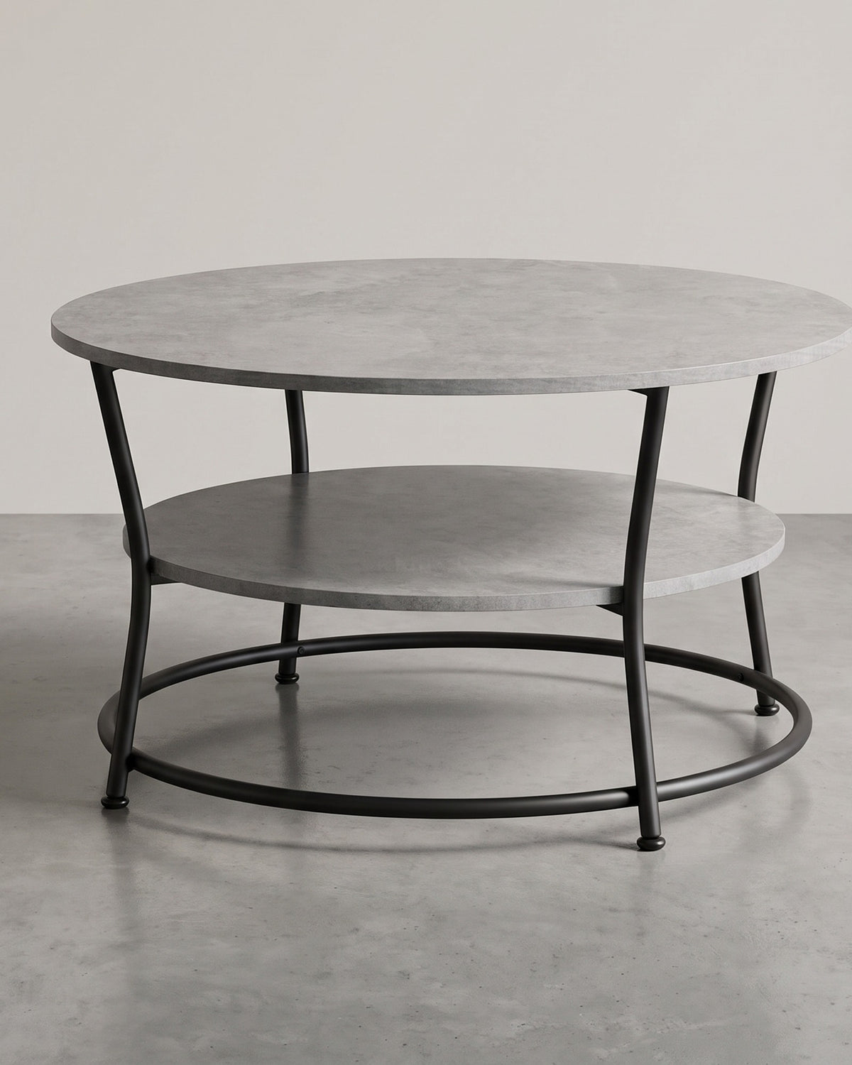 Ronde Salontafel met Onderplank – 2 Niveaus – Gebogen Stalen Poten met Ring – Ø 80 cm