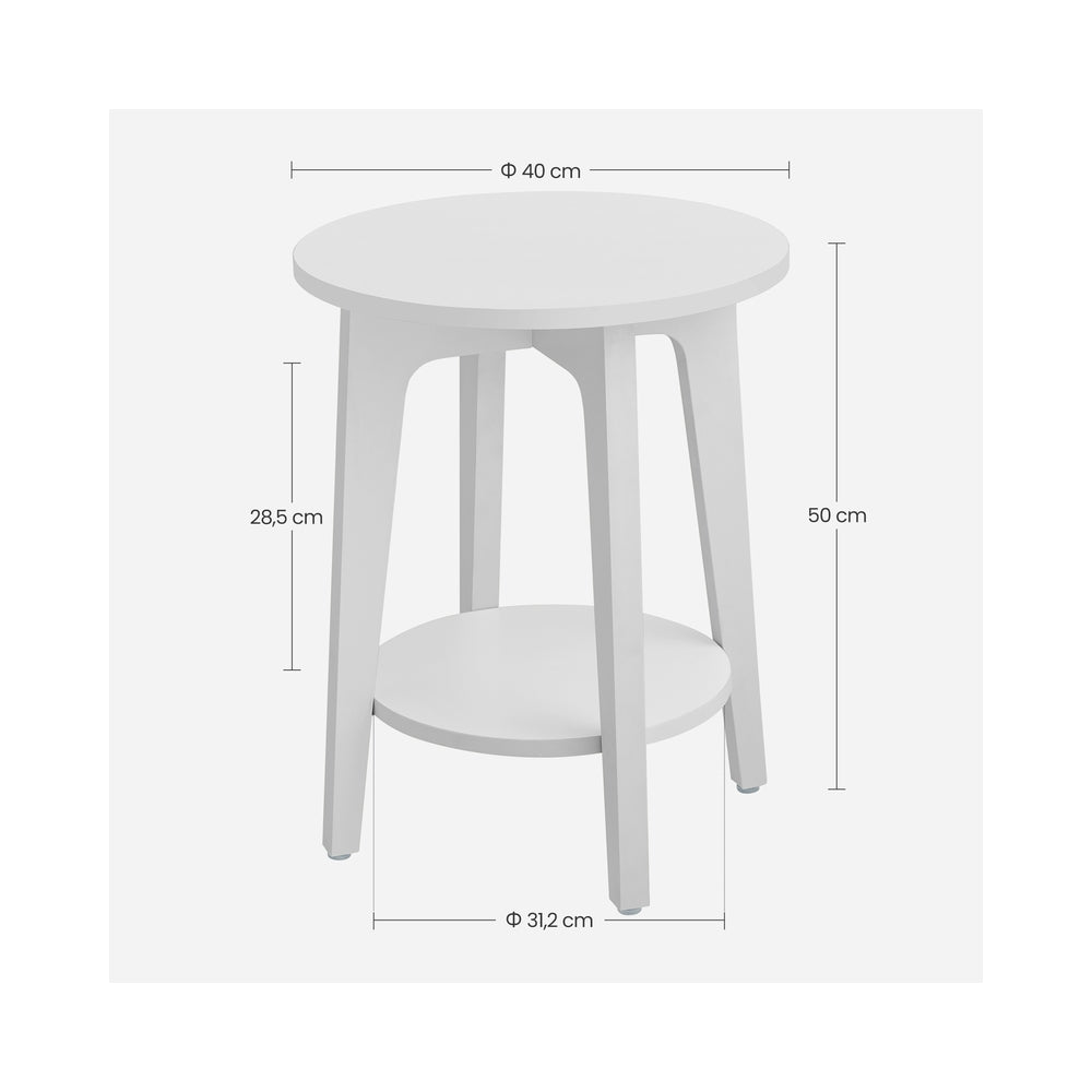 Ronde Bijzettafel met Onderplank – 2 Niveaus – Modern Wit – Ø40 x 50 cm – Tot 90 kg