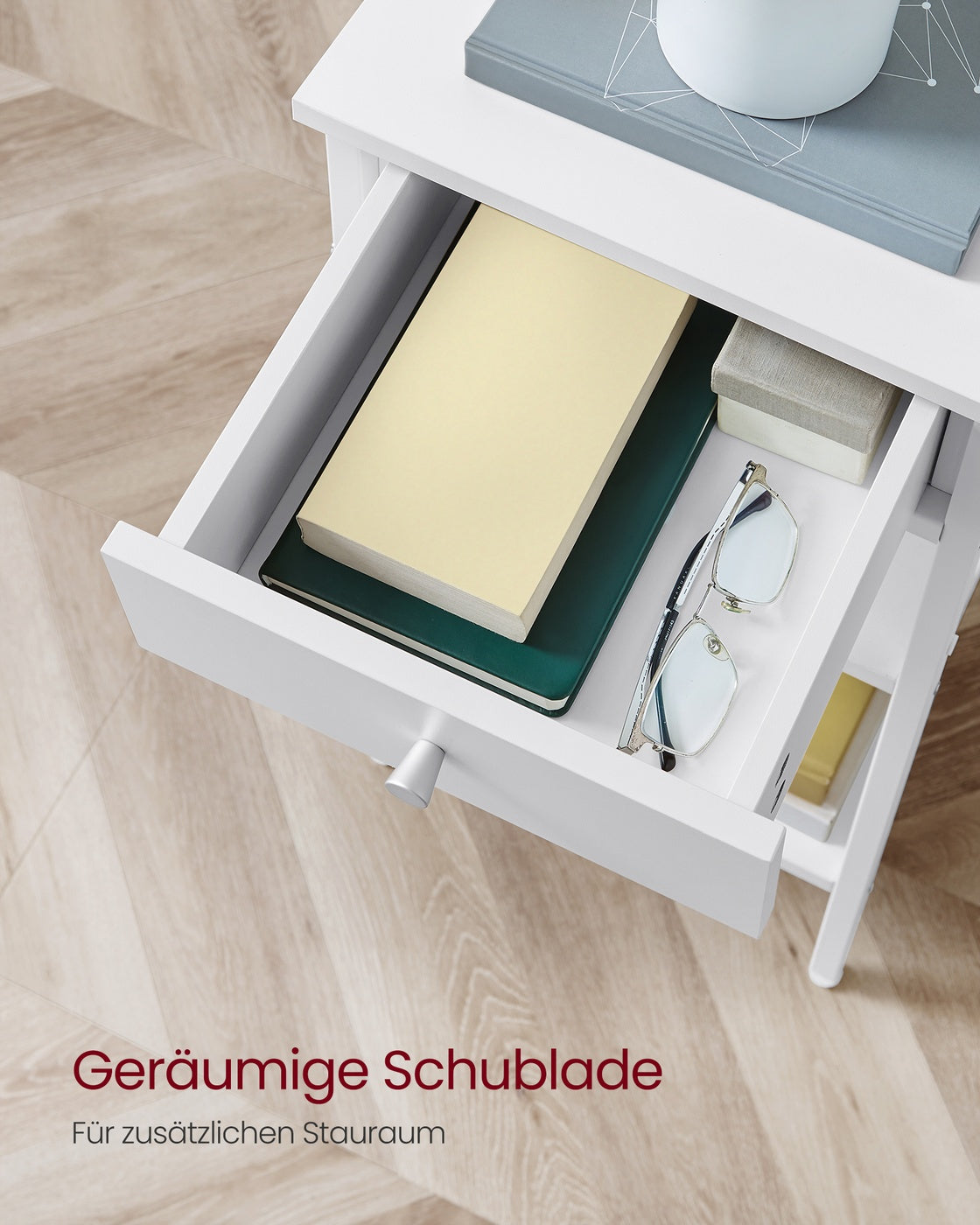 Smal Nachtkastje met Lade – 2 Open Planken – Stalen Frame – Ruimtebesparend – 35 x 35 x 70 cm