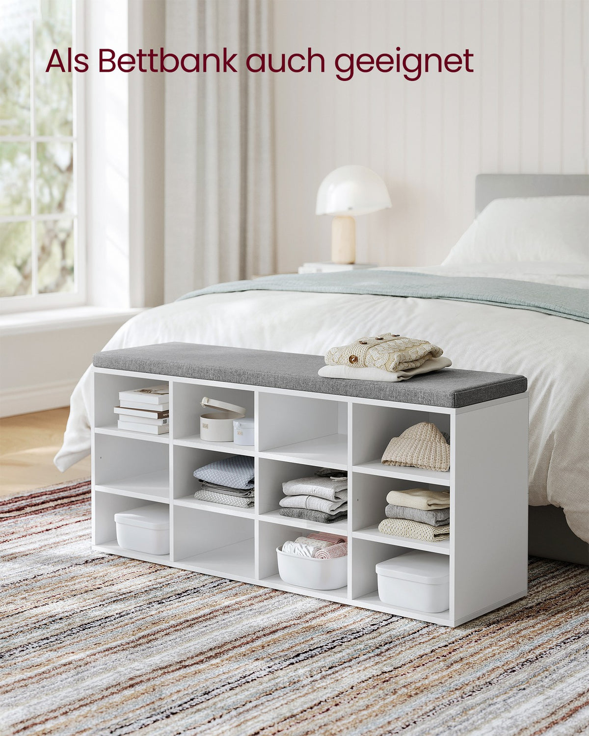 Schoenenbank met Opbergruimte – Verstelbare Planken – Linnenlook Bekleding – Tot 136 kg