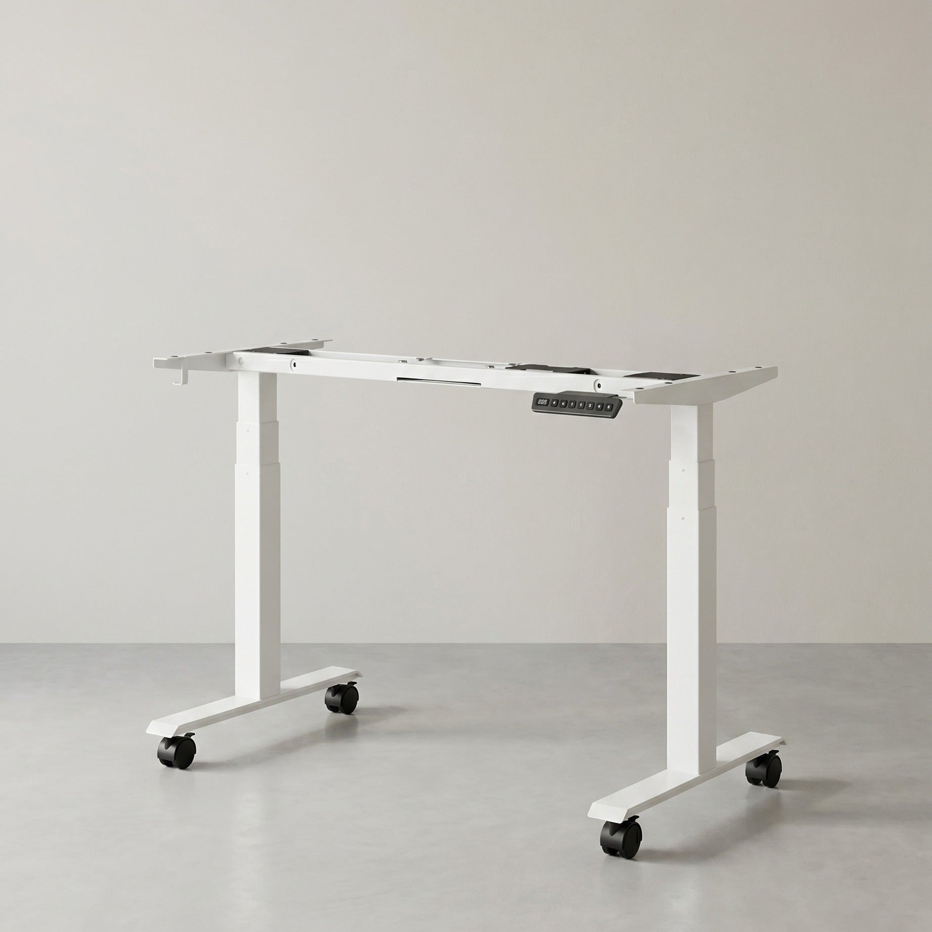 Zit Sta Bureau Onderstel Elektrisch – Dubbele Motor – Verstelbaar in Hoogte en Breedte – Tot 100 kg – USB & Wielen