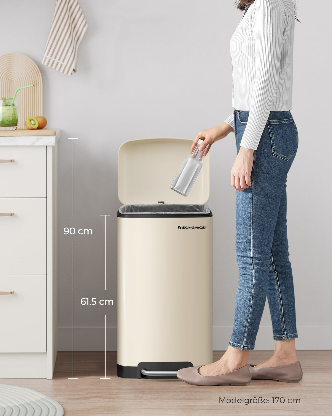 Pedaalemmer 30 Liter – Prullenbak met Softclose-deksel – Uitneembare Binnenemmer – 34 x 25 x 61,5 cm
