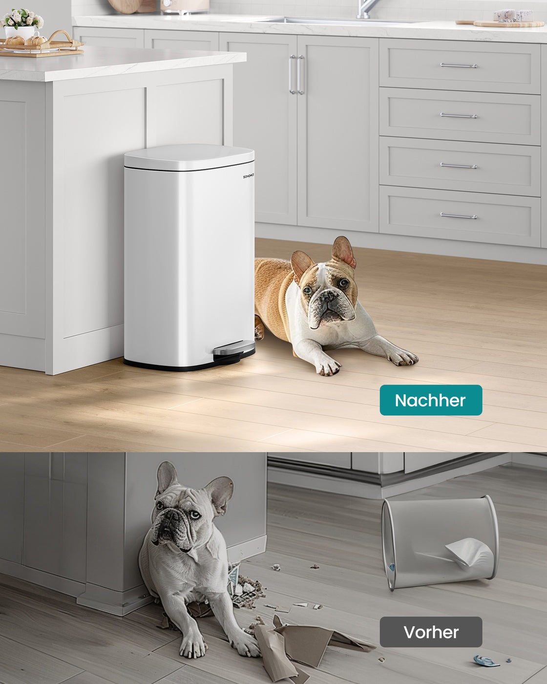 Pedaalemmer 50 Liter – Stalen Prullenbak met Softclose-deksel – Uitneembare Binnenemmer – Wit