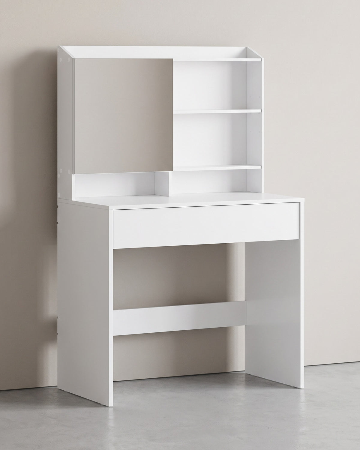 Kaptafel met Spiegeldeur en Opbergvakken – Verstelbare Planken & Lade – Wit – 70 x 40 x 136 cm
