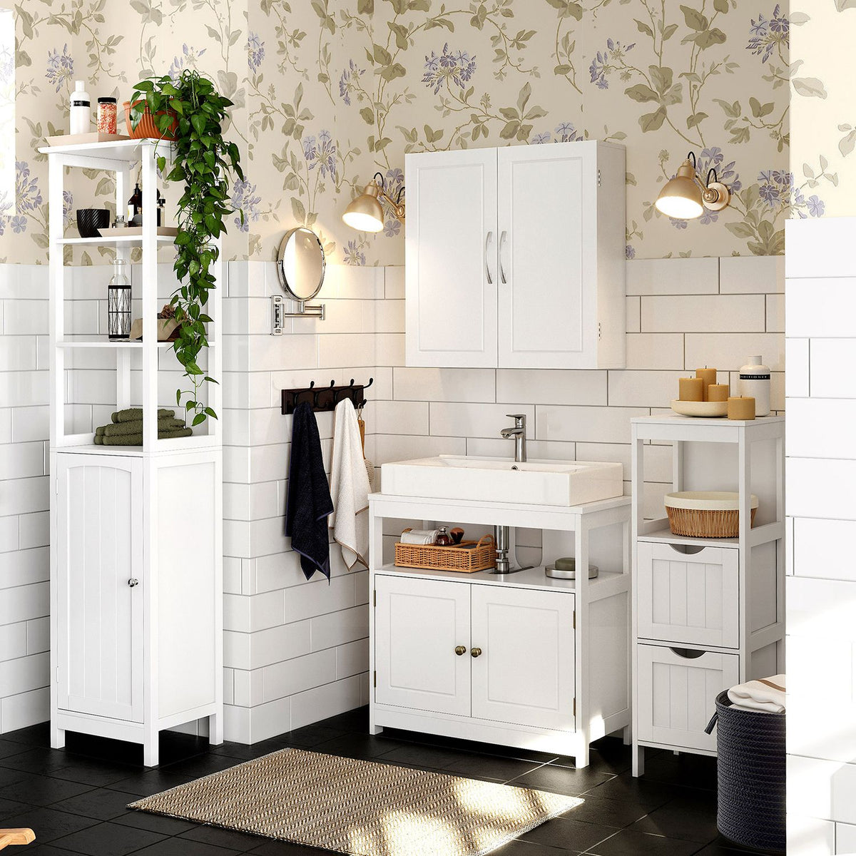 Hangkast voor de Badkamer met 2 Deuren – 2 Verstelbare Planken – Magneetsluiting – 60 x 18 x 60 cm