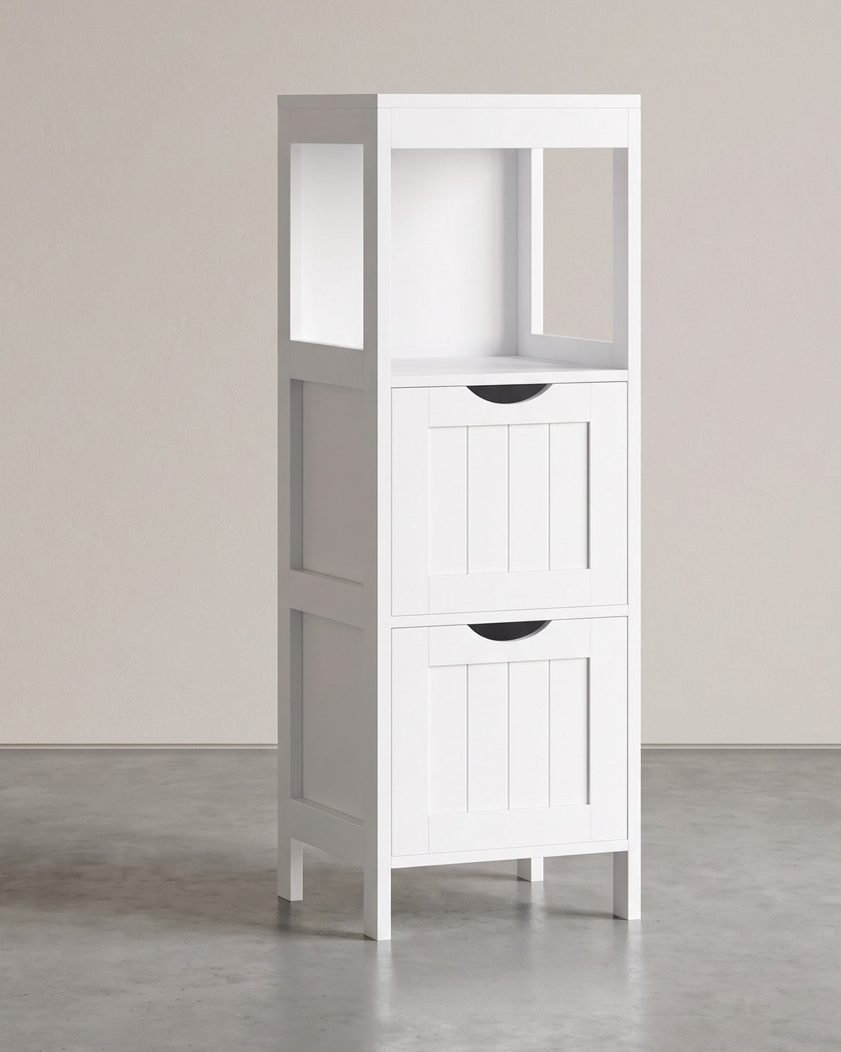 Smalle Badkamerkast met 2 Lades en Open Vak – Uitneembare Lades – 30 x 30 x 89 cm