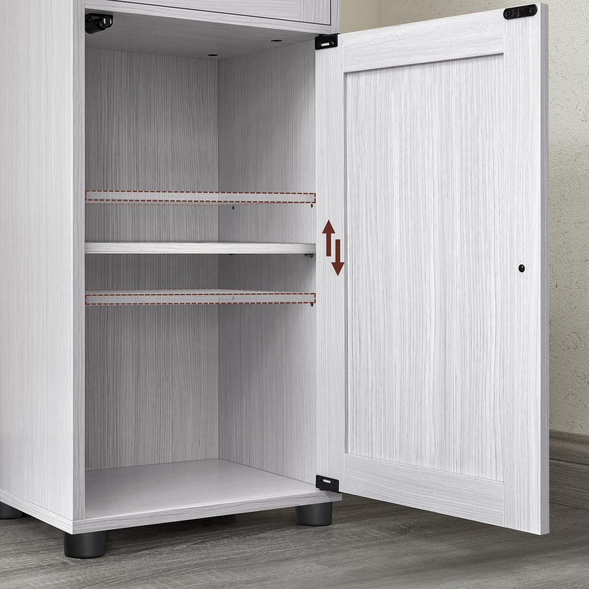 Hoge Badkamerkast met Glazen Deur, Lade en Open Vak – Verstelbare Planken – 40 x 30 x 165 cm
