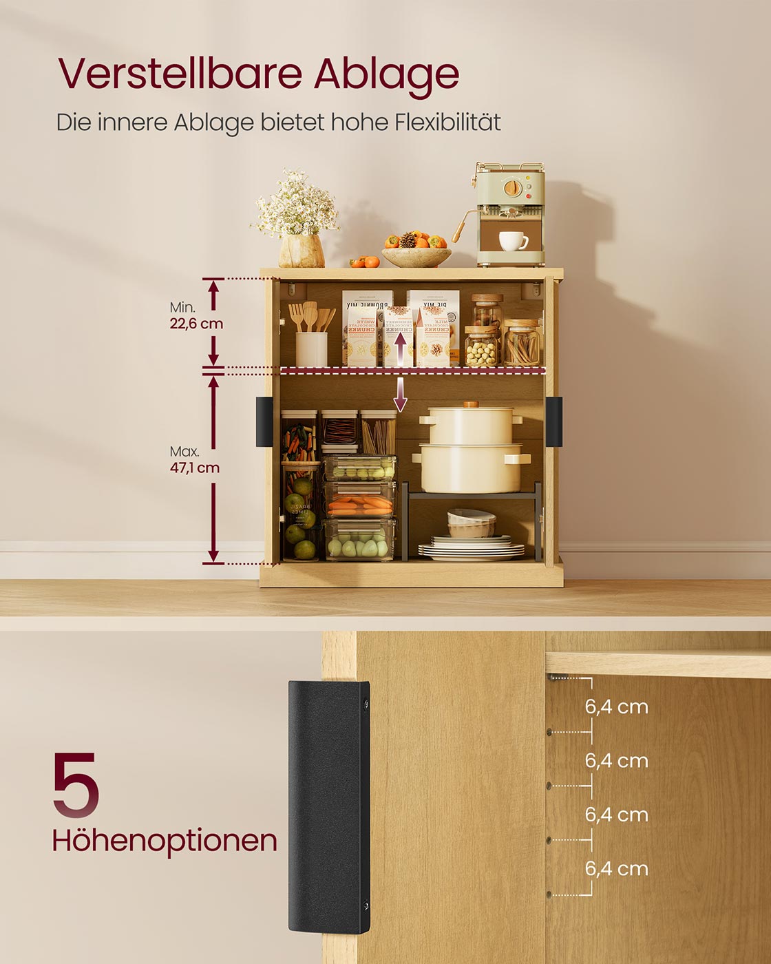Dressoir met verstelbare legplank, deuren open