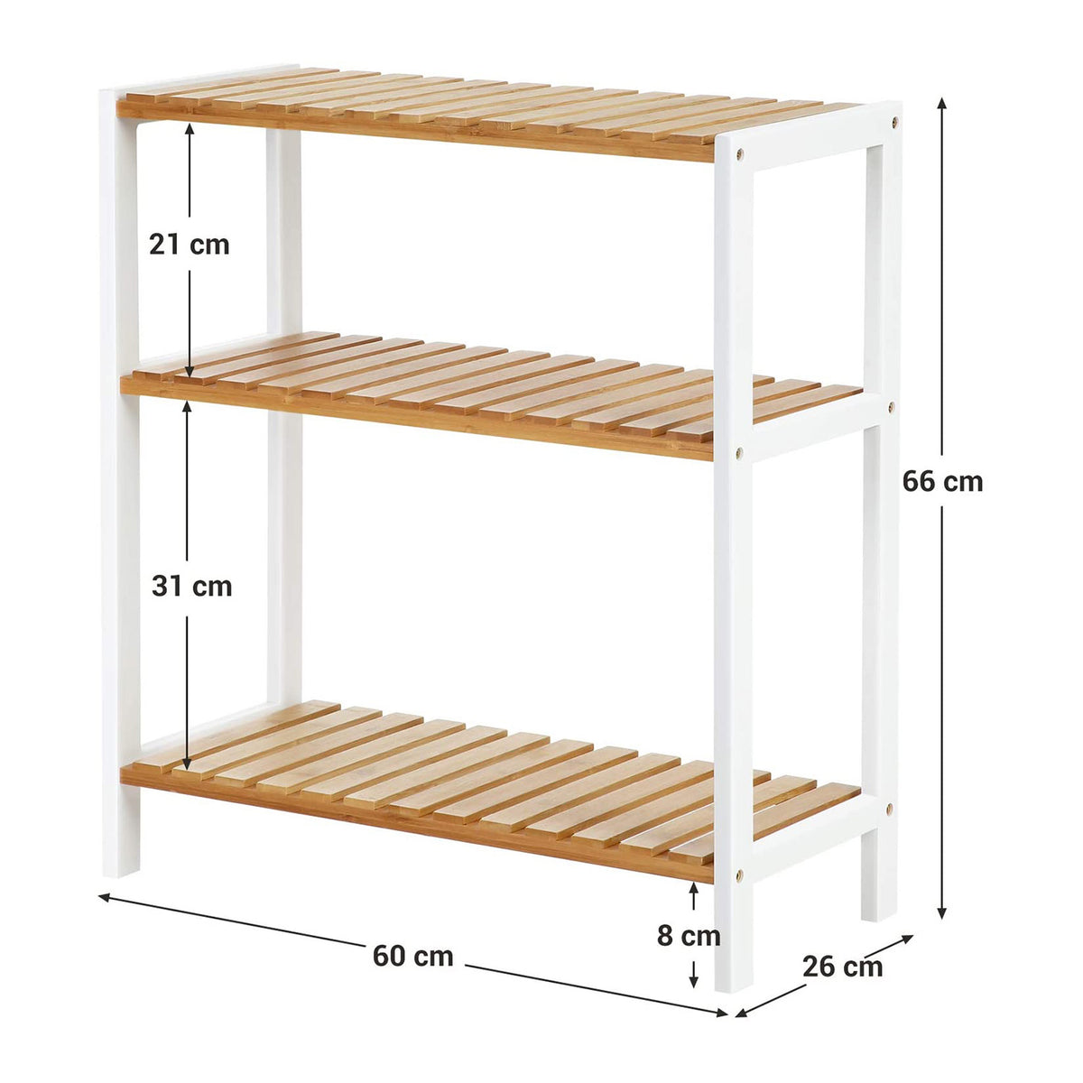 Bamboe Rek met 3 Planken – Opbergrek voor Badkamer, Hal of Keuken – 60 x 26 x 66 cm