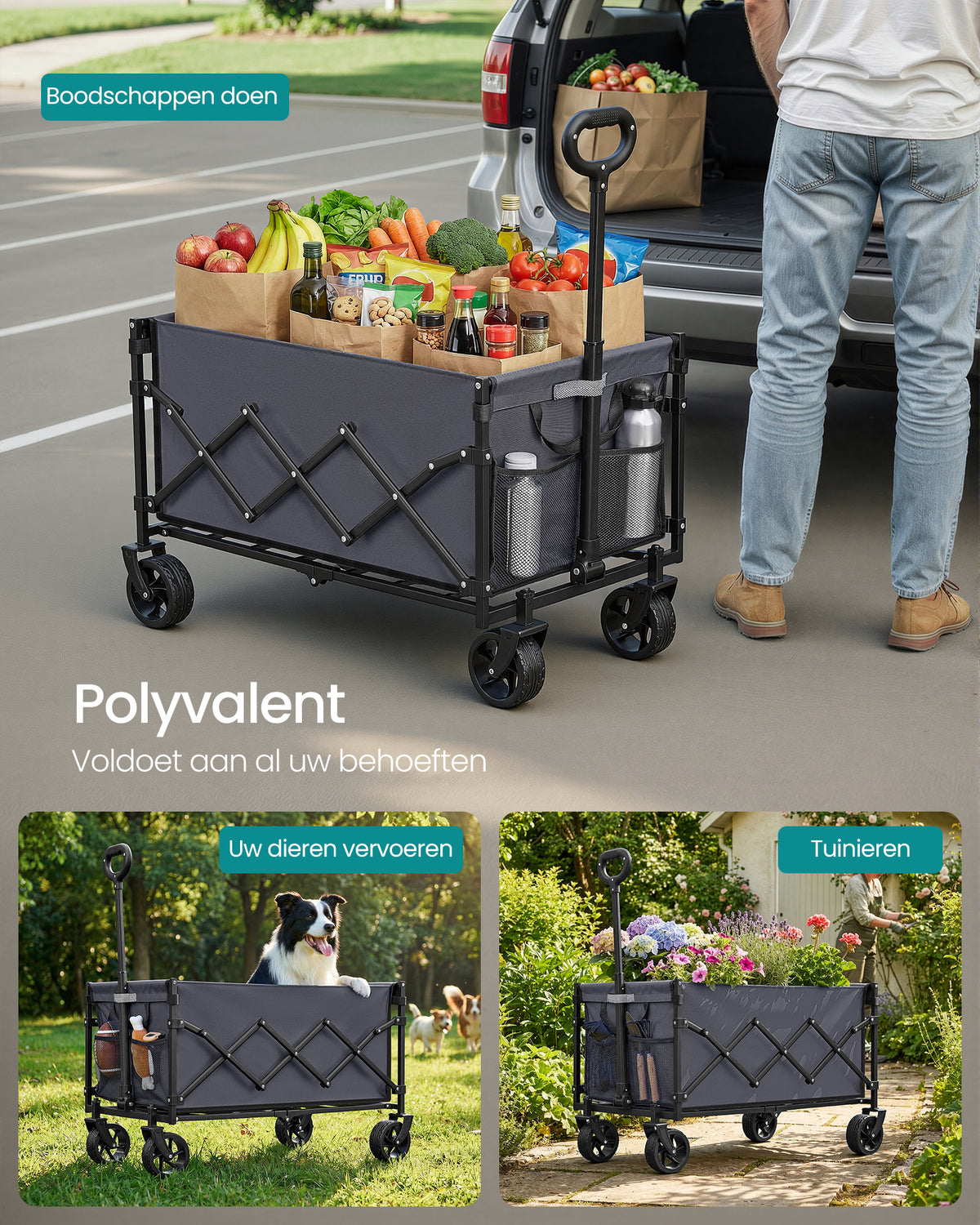 Opvouwbare Bolderkar - Transportwagen Met Afneembare Wielen - Handkar Voor Tuin, Camping En Strand