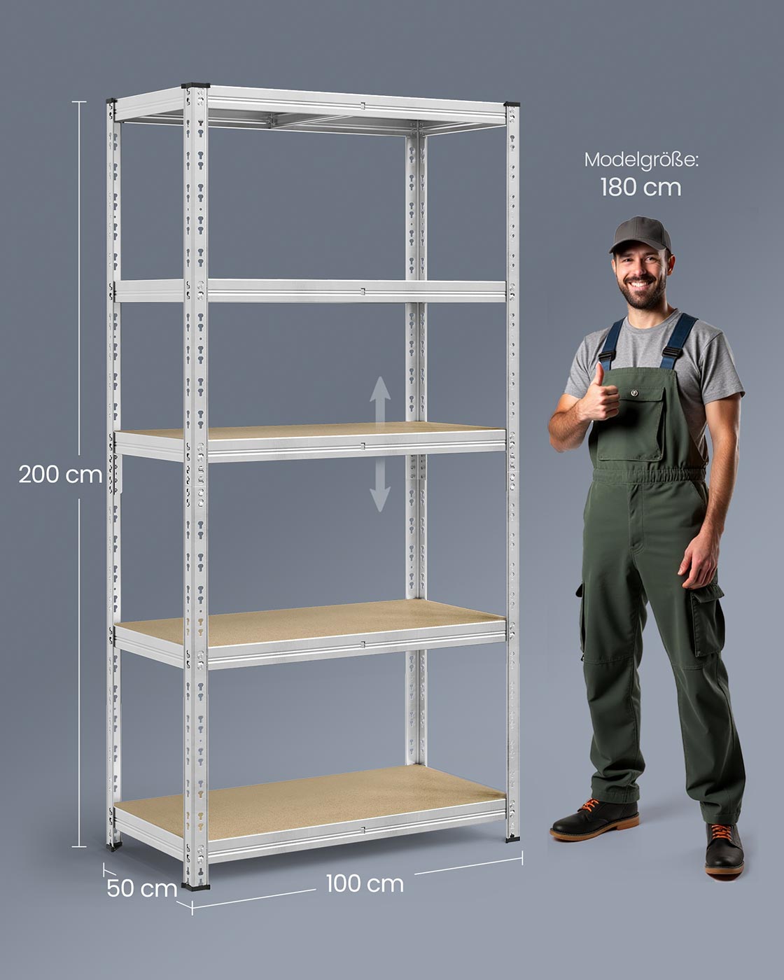 Zwaar Opbergrek met 5 Verstelbare Planken – Tot 875 kg per Rek – Zonder Schroeven – 150, 180 of 200 cm